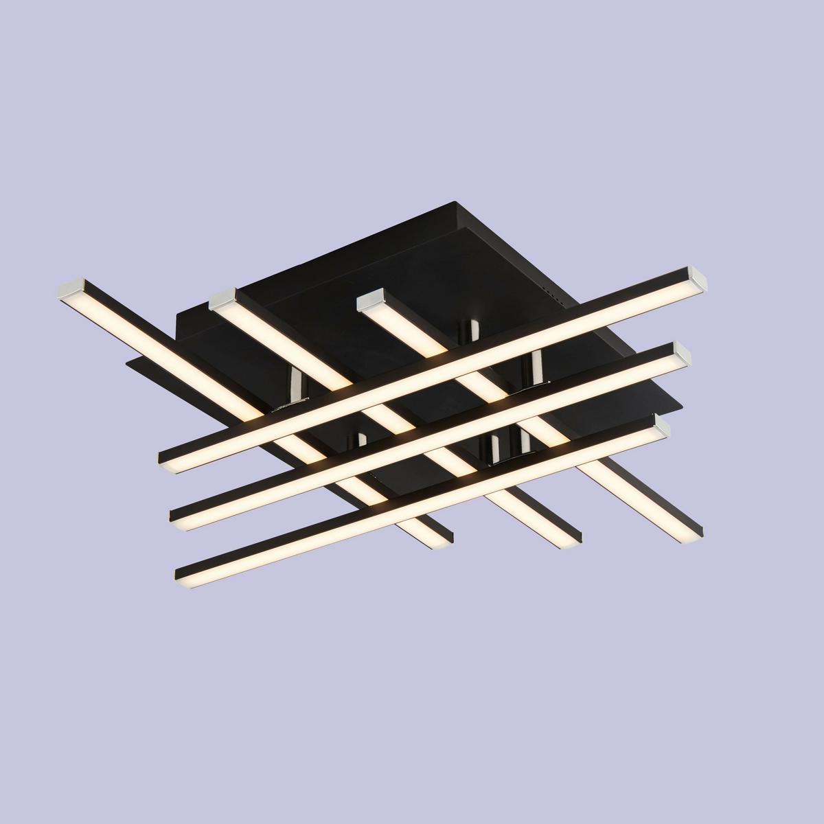 Led Mennyezeti Lámpa 696-6bk - krómszínű/fekete, Design, műanyag/fém (45,5/45,5/8,5cm)