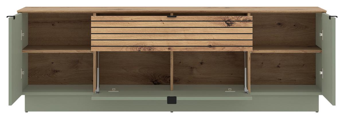Comodă TV NEXA - verde salvie/stejar Artisan, Basics, material pe bază de lemn (180/59,5/40cm) - Modern Living