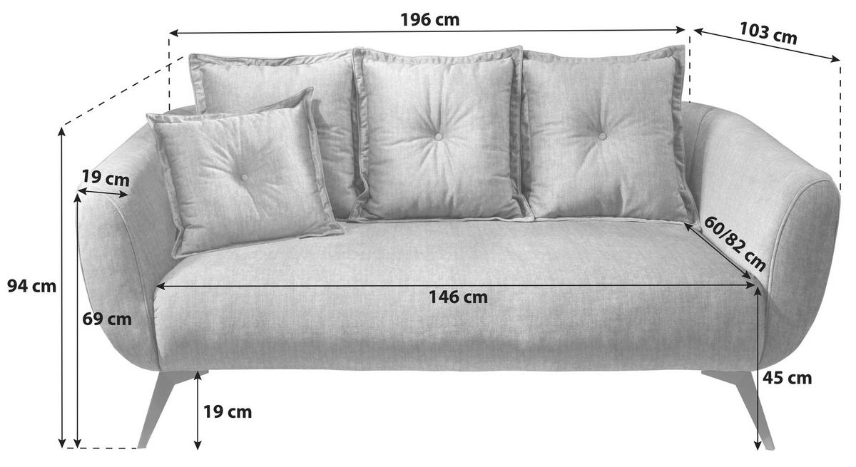 2,5-Sitzer-Sofa Baggio Grau Velours - Buchefarben/Grau, MODERN, Holz/Textil (196/94/103cm) - Livetastic