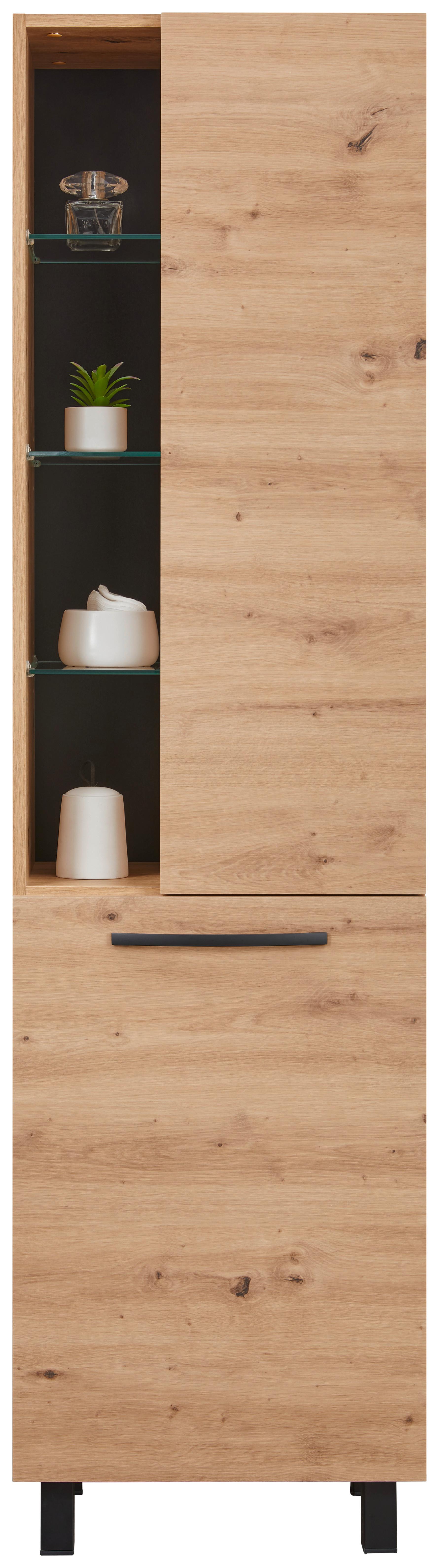 Hochschrank in Eiche Artisan - Schwarz/Eiche Artisan, MODERN, Glas/Holzwerkstoff (50/190/35cm) - Mömax