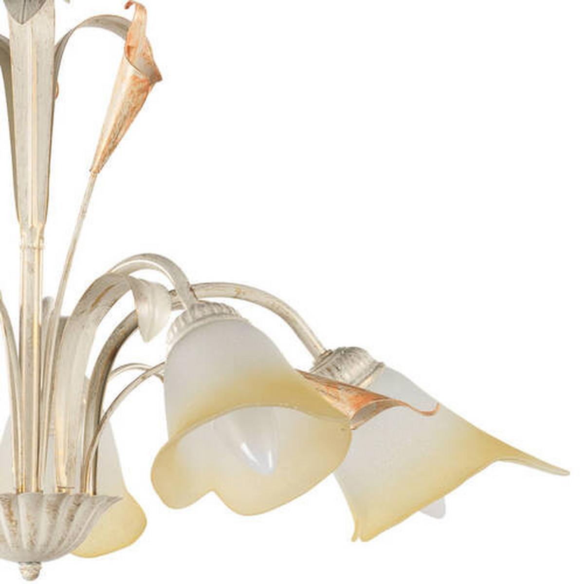 Kronleuchter Lucrezia Avorio Weiß max. 6 Watt - Weiß, Natur, Glas/Metall (70/100cm)
