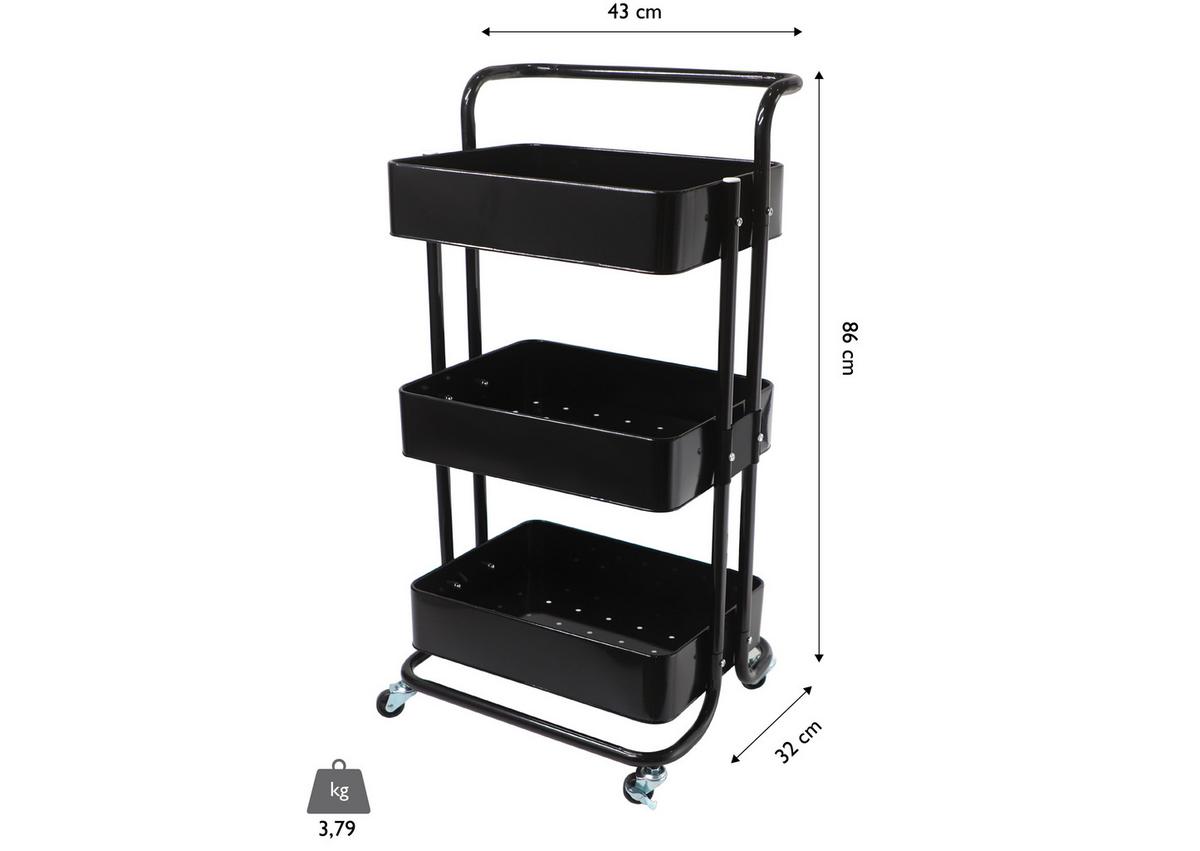 Servierwagen Danao in Schwarz - Schwarz, Basics, Metall (43/32/86cm) - Echtwerk