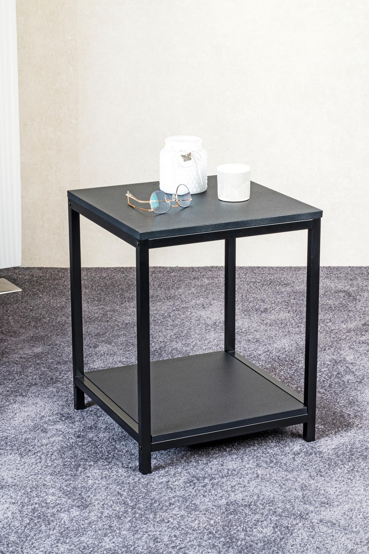 STOLIK BOCZNY LUGANO - czarny, Design, materiał drewnopochodny/metal (40/40/50cm)