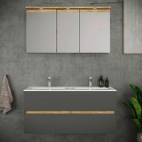 Badezimmer Cosila mit LED 3-tlg. Anthrazit/Honigeiche - Honigeiche/Anthrazit, Trend, Keramik/Holzwerkstoff (112cm) - MID.YOU