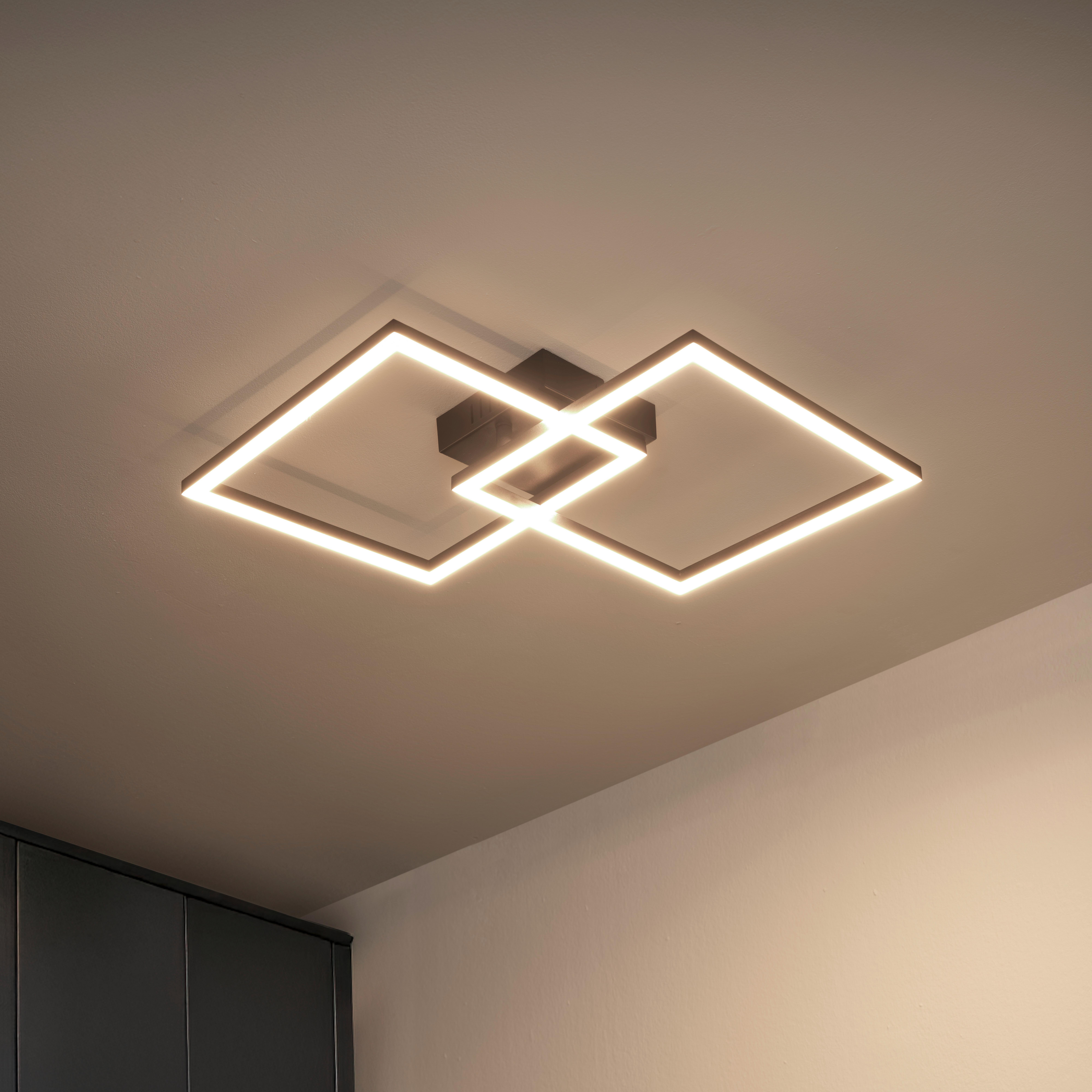 PLAFONNIER LED CORVIN - opale/noir, MODERN, matière synthétique (55,8/39,5/6,7cm) - Mömax