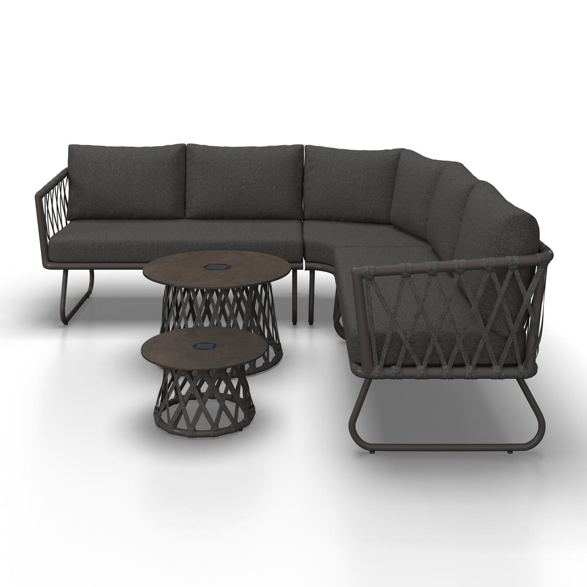 Loungegarnitur Elea Dunkelgrau Outdoorstoff/Metall +Abdeckung - Dunkelgrau/Anthrazit, MODERN, Textil/Stein (234/74/77cm) - Bessagi Garden