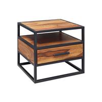 Nachtkästchen "WL5.624", aus Sheesham - Sheeshamfarben/Schwarz, MODERN, Holz/Metall (50/45/45cm) - MID.YOU