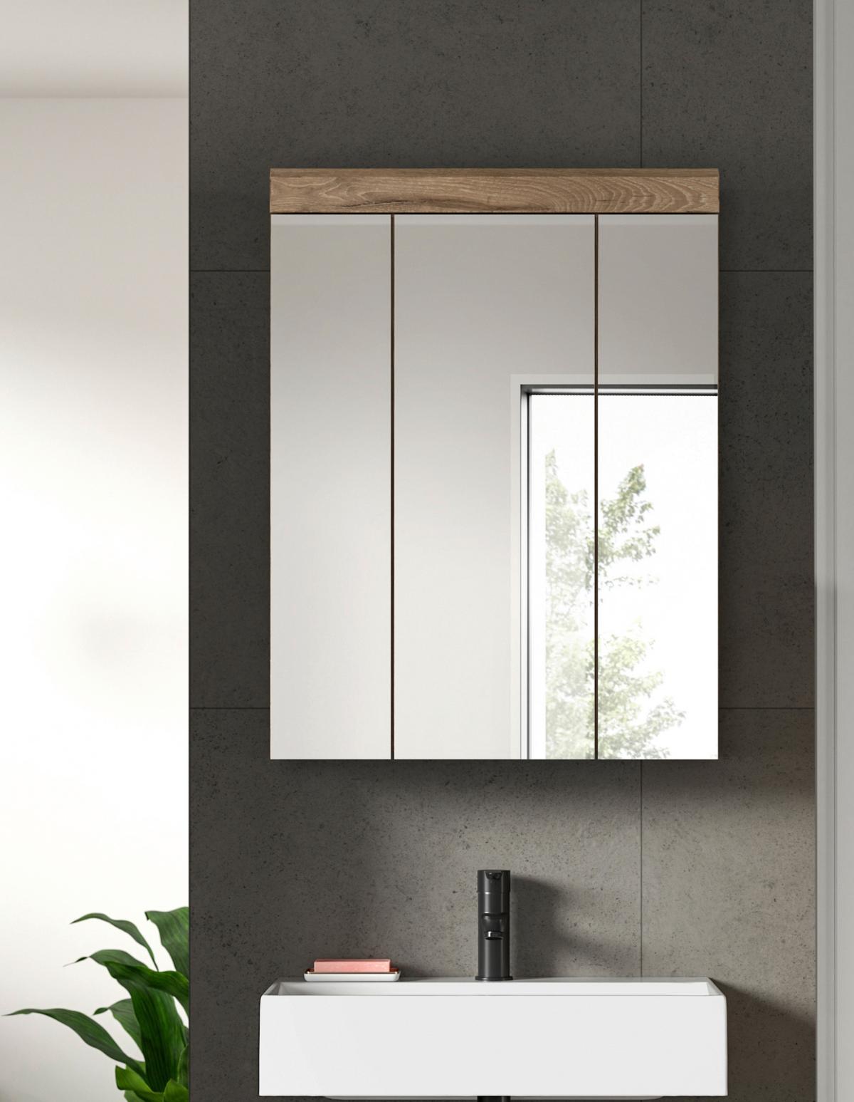 Omara Z Ogledalom Wave, Hrast - Moderno, steklo/leseni material (60/79/18cm) - MID.YOU
