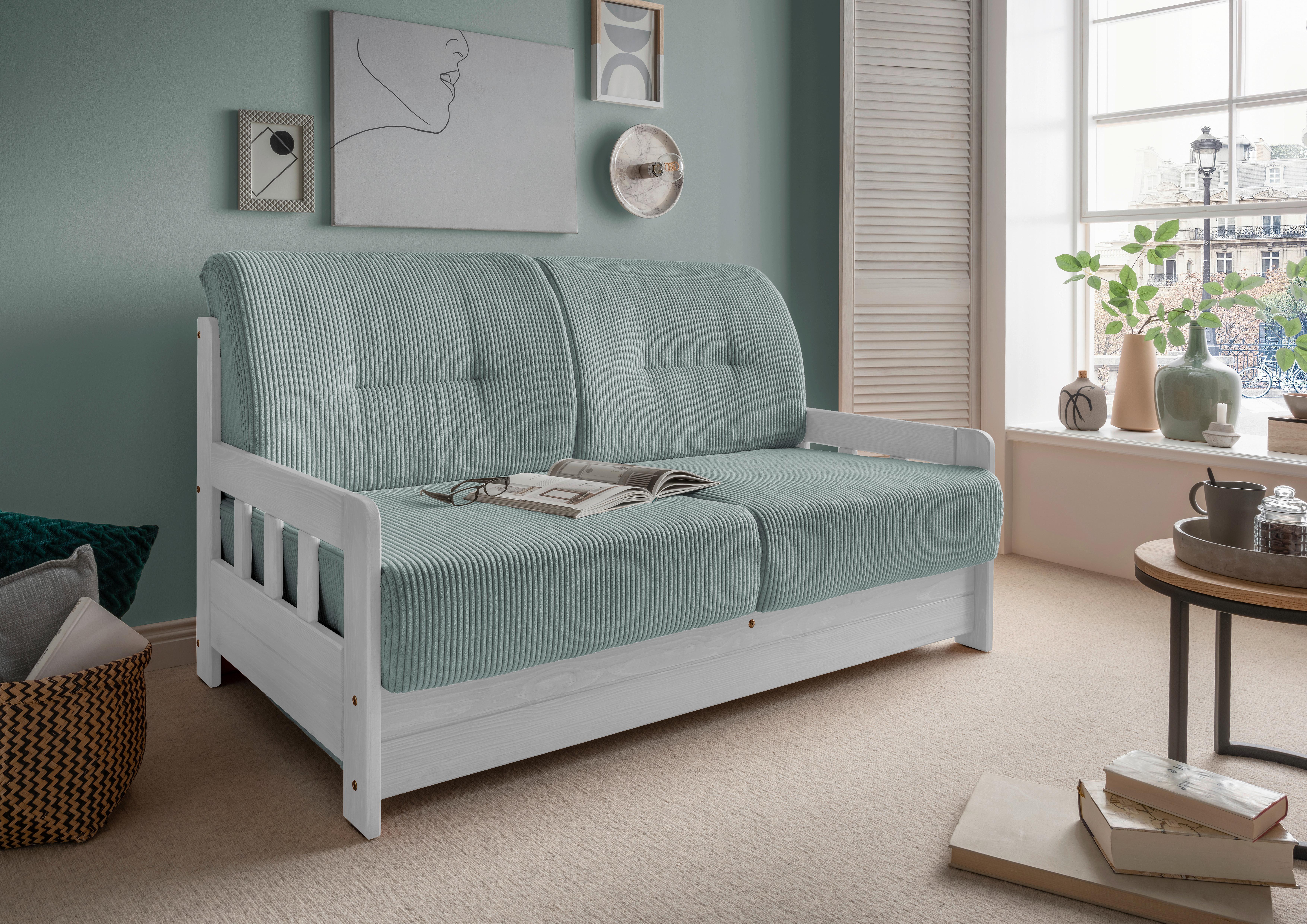 Schlafsofa Camino Holzkorpus Hellblau - Weiß/Hellblau, MODERN, Holz/Textil (154/88/90cm) - Livetastic