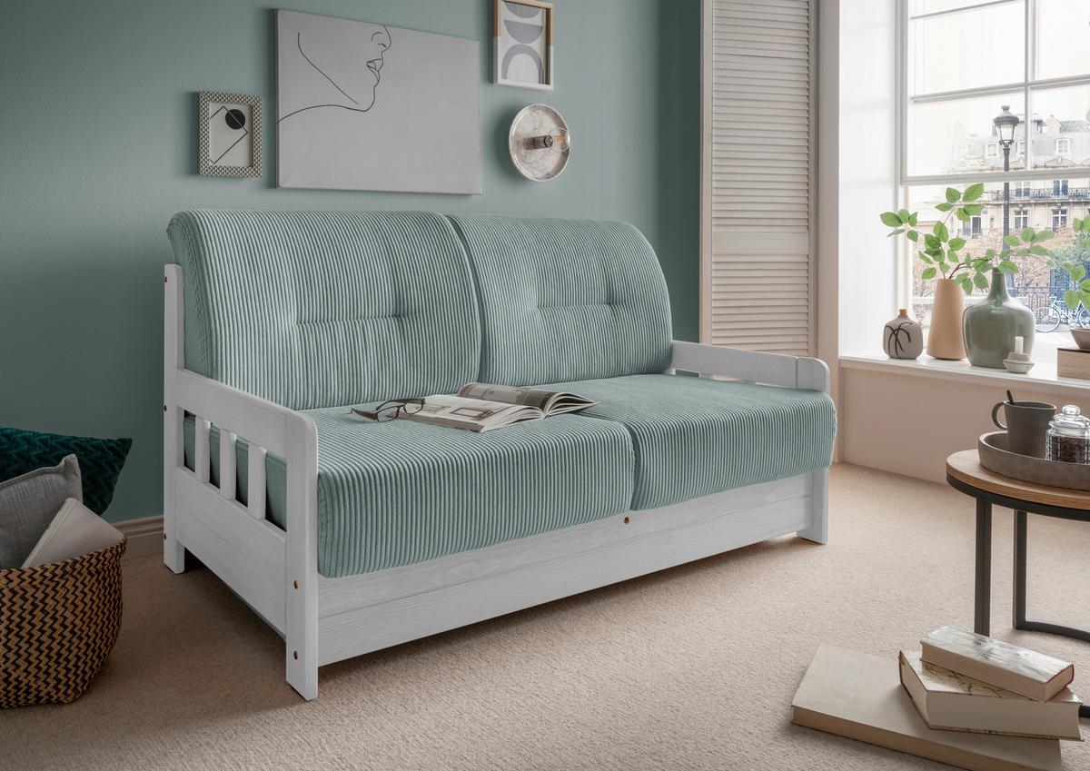 Schlafsofa Camino Holzkorpus Hellblau - Weiß/Hellblau, MODERN, Holz/Textil (154/88/90cm) - Livetastic