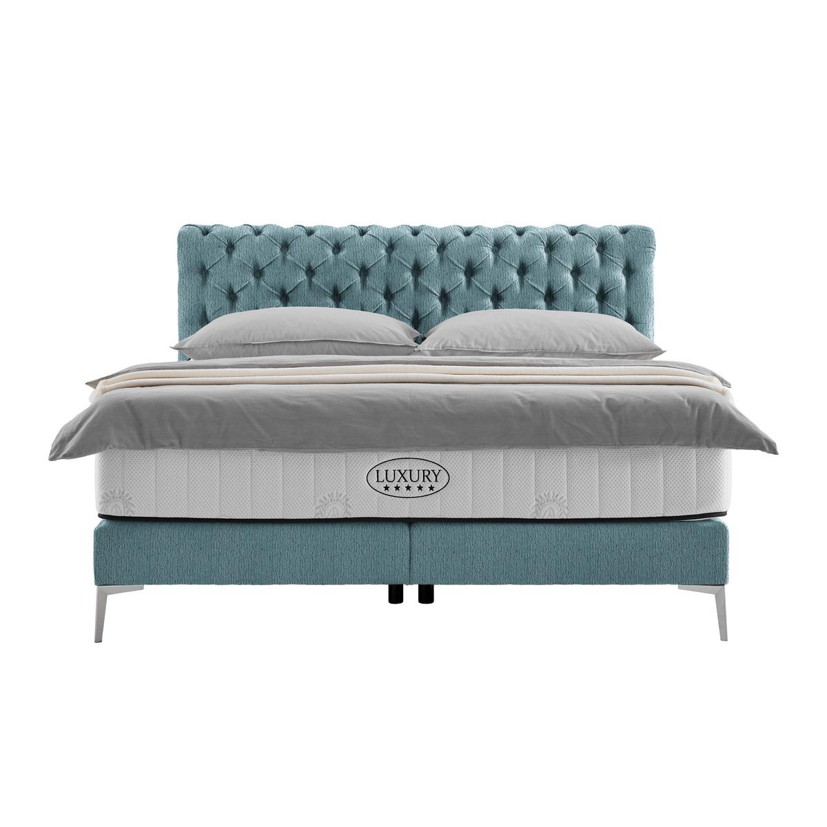 Boxspringbett Queen in Smaragdgrün ca. 160x200cm - Smaragdgrün/Chromfarben, KONVENTIONELL, Textil (160/200cm) - Premium Living