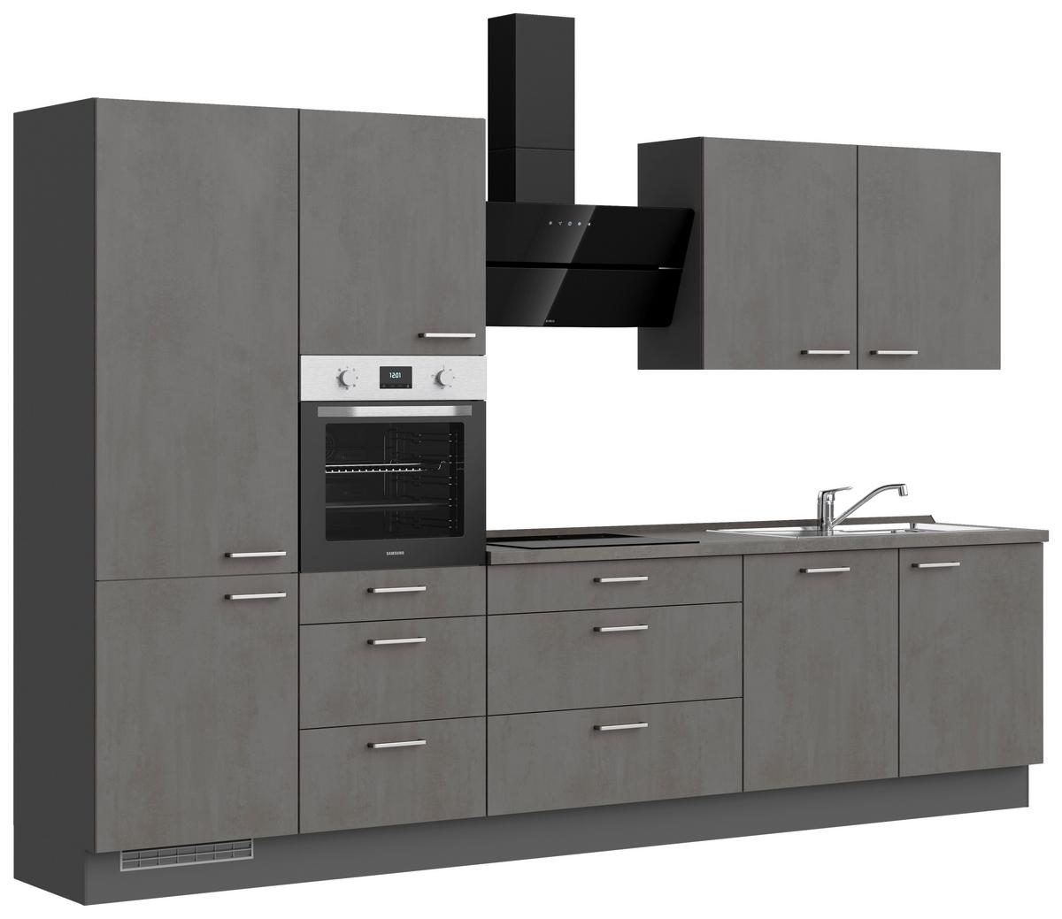 Küchenblock Riva High m. Geräten Schieferfarben - Schieferfarben/Edelstahlfarben, MODERN, Holzwerkstoff/Metall (330cm) - Nobilia