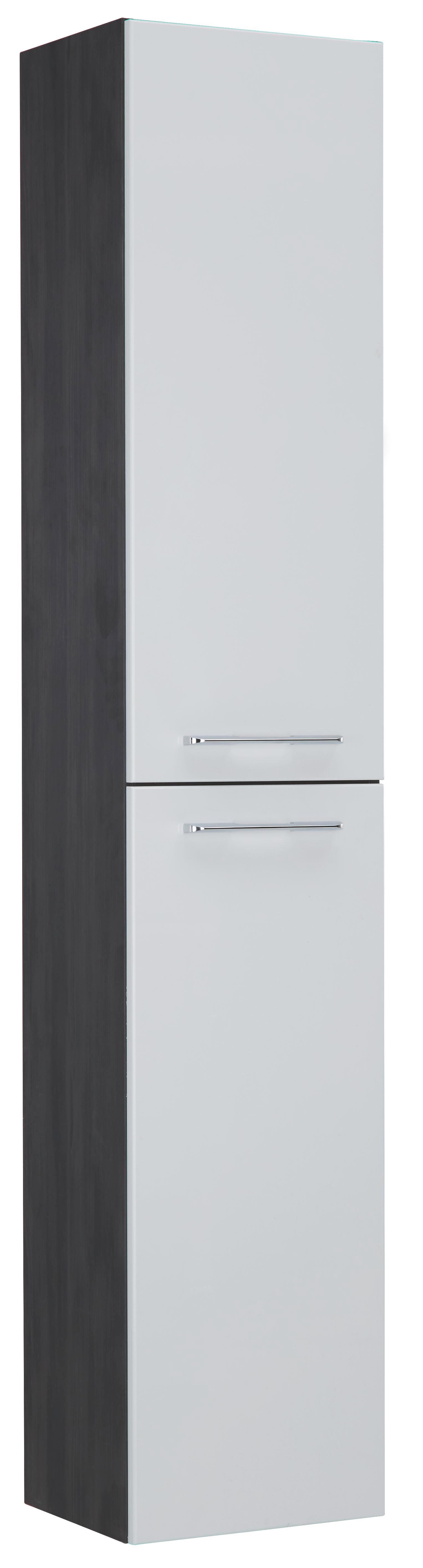 Hochschrank Weiß Hochglanz - Dunkelgrau/Weiß, MODERN, Holzwerkstoff/Metall (35/180/30cm)