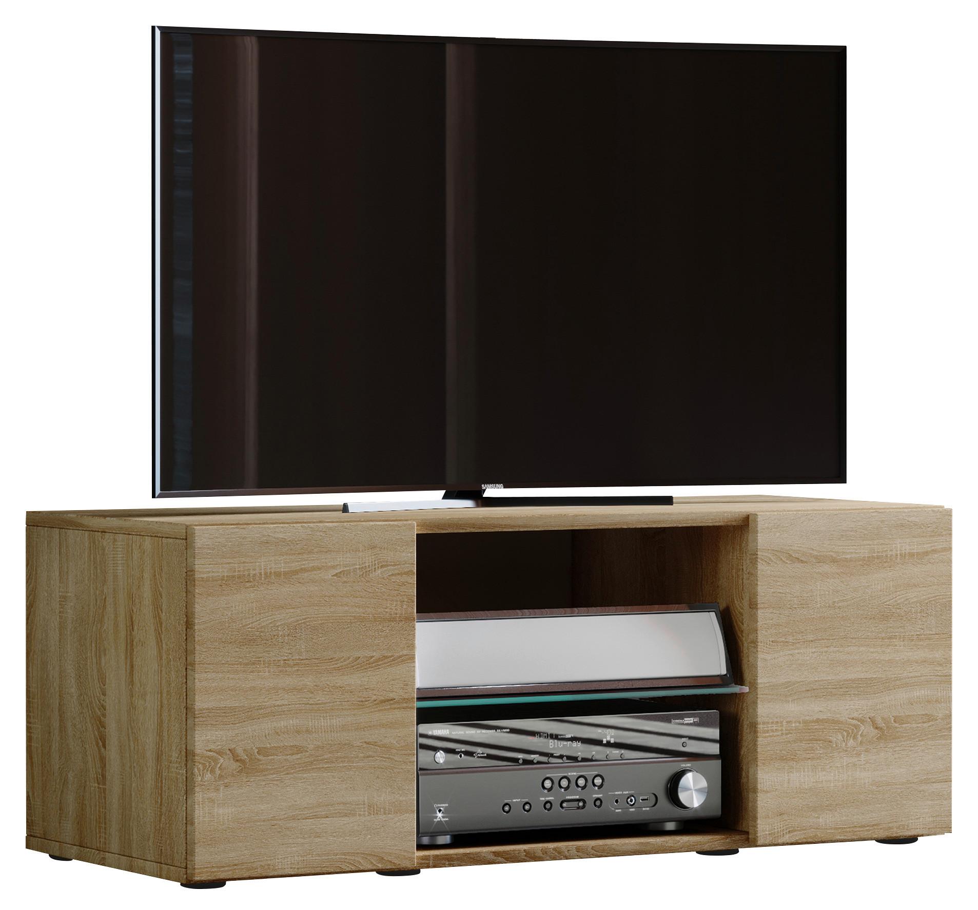 TV-Element Lowina 95 Sonoma Eiche - Eichefarben/Schwarz, KONVENTIONELL, Glas/Holzwerkstoff (95/40/36cm) - MID.YOU