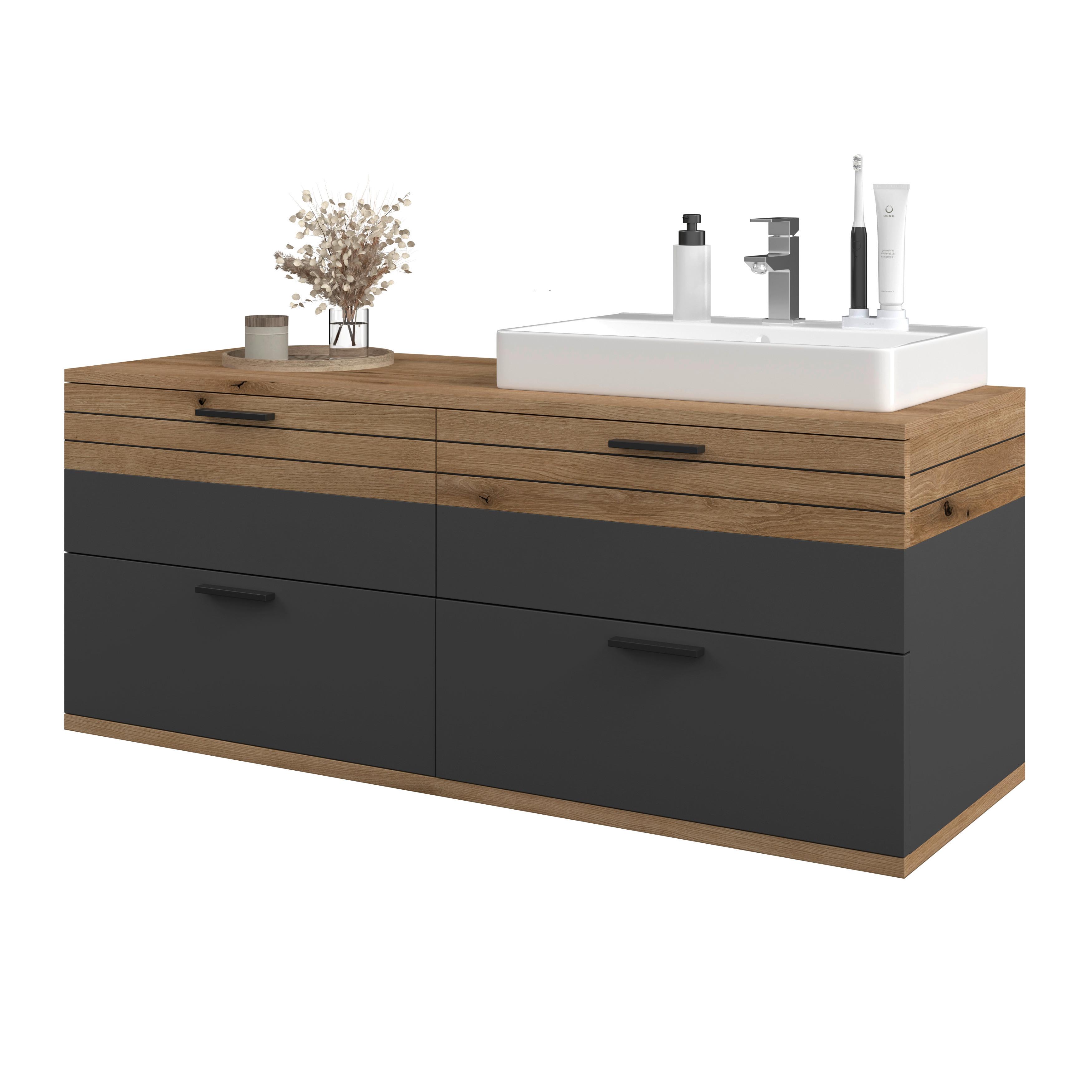 Umivalniška Enota Z Umivalnikom, Cotlu, Antracit - črna/barve hrasta, Moderno, kovina/leseni material (140/57/48cm) - James Wood