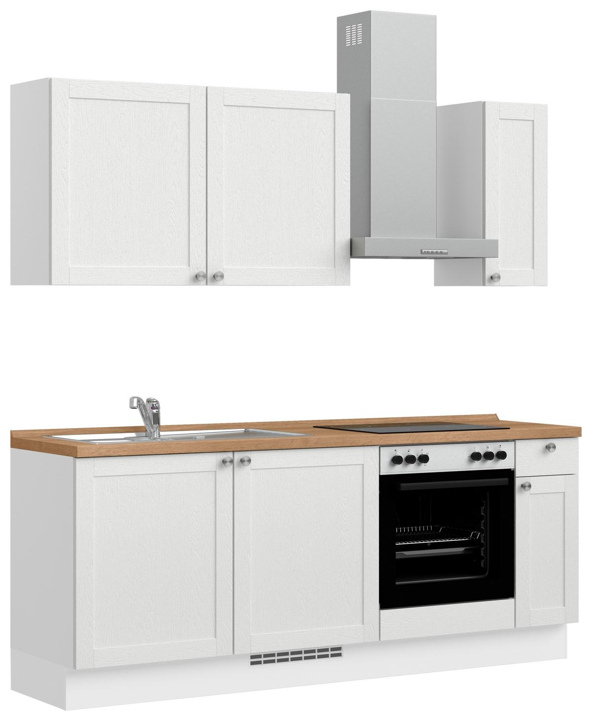 Küchenblock Frame Low m. Geräten Weiß - Edelstahlfarben/Eichefarben, MODERN, Holzwerkstoff/Metall (210cm) - Nobilia