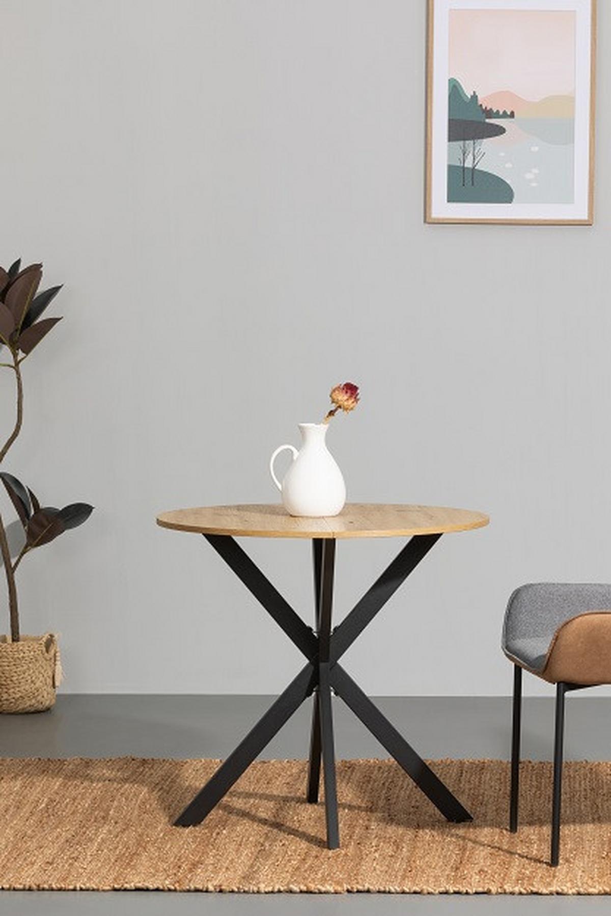 STÓŁ DO JADALNI MONTE - kolor dębowy/czarny, Modern, materiał drewnopochodny/metal (80/80/75cm) - MID.YOU