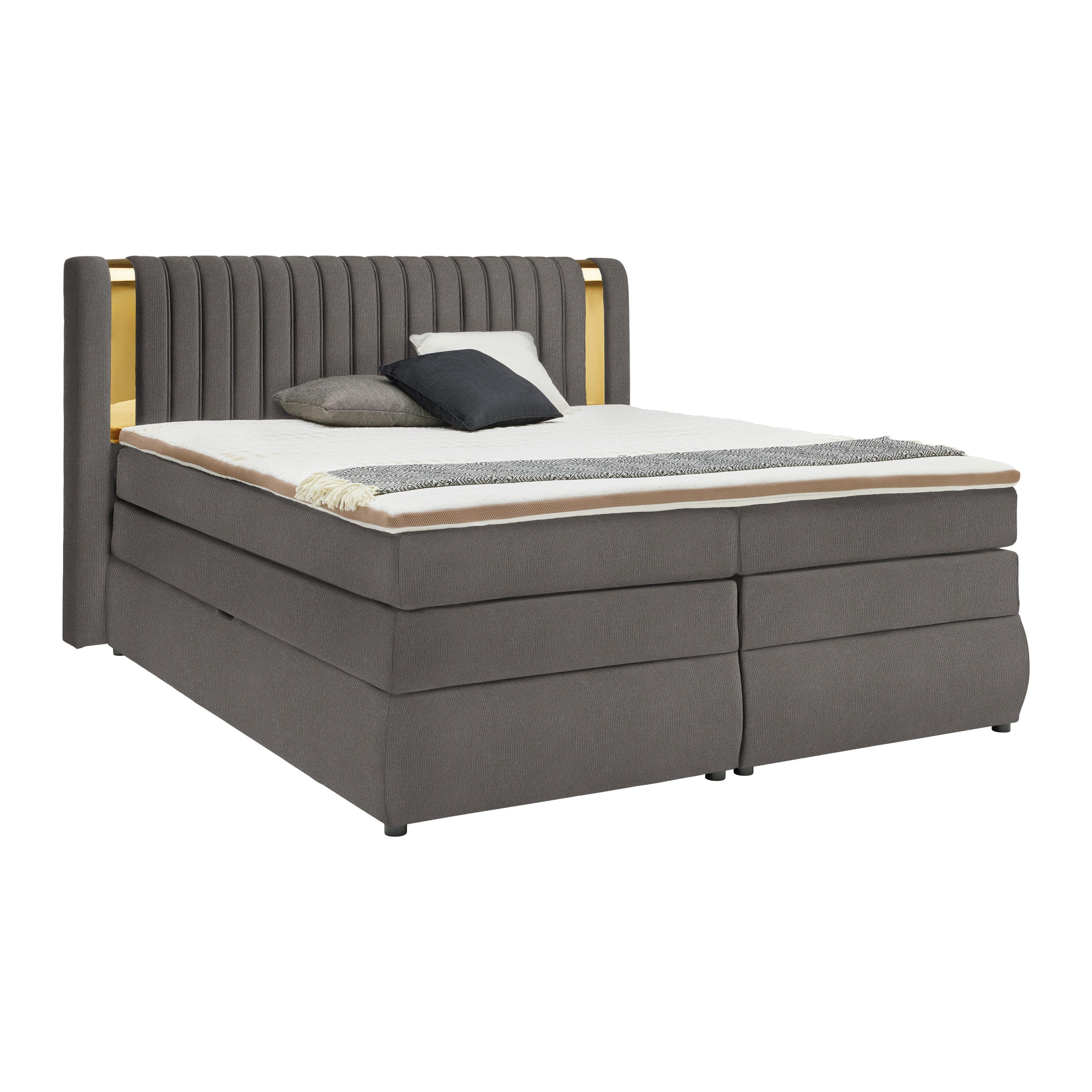 Boxspringbett Minola Gold Dunkelgrau ca. 180x200cm - Dunkelgrau/Schwarz, KONVENTIONELL, Kunststoff/Textil (180/200cm) - Premium Living