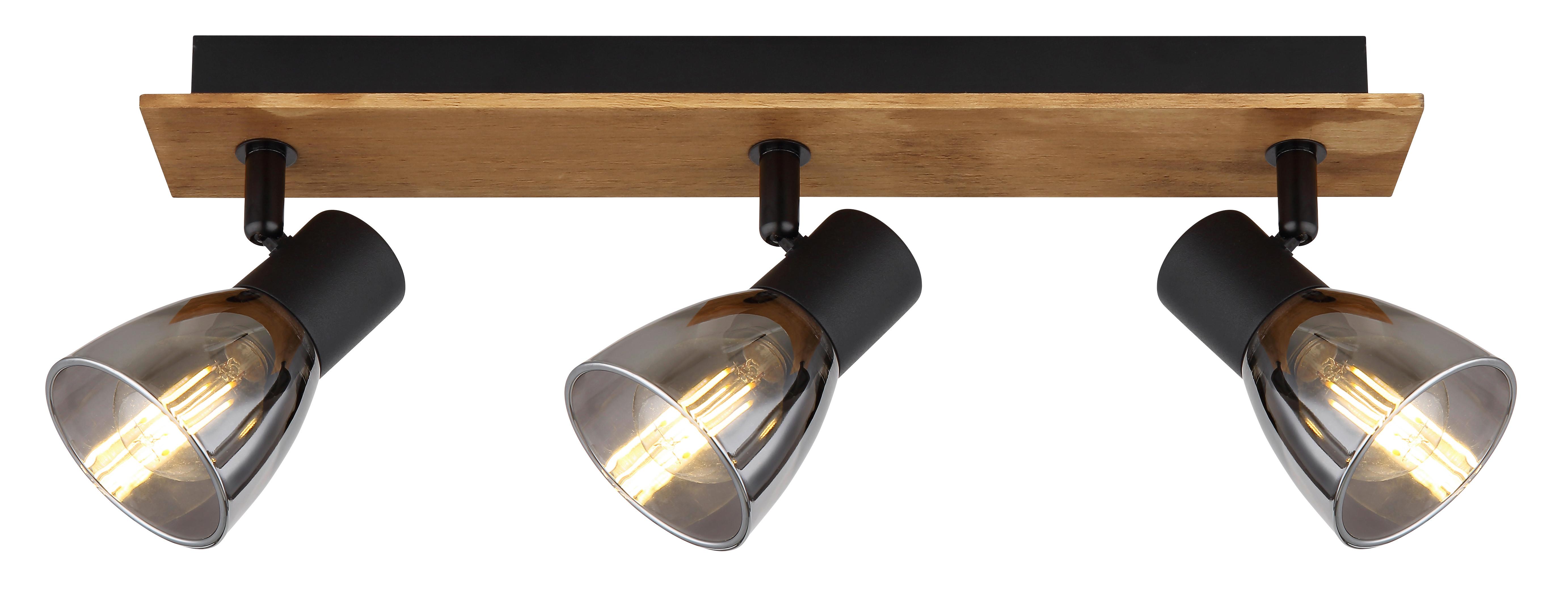 Strahler Claude in Schwarz max. 40 Watt - Dunkelbraun/Schwarz, Design, Glas/Holz (40/7/15,5cm) - Globo