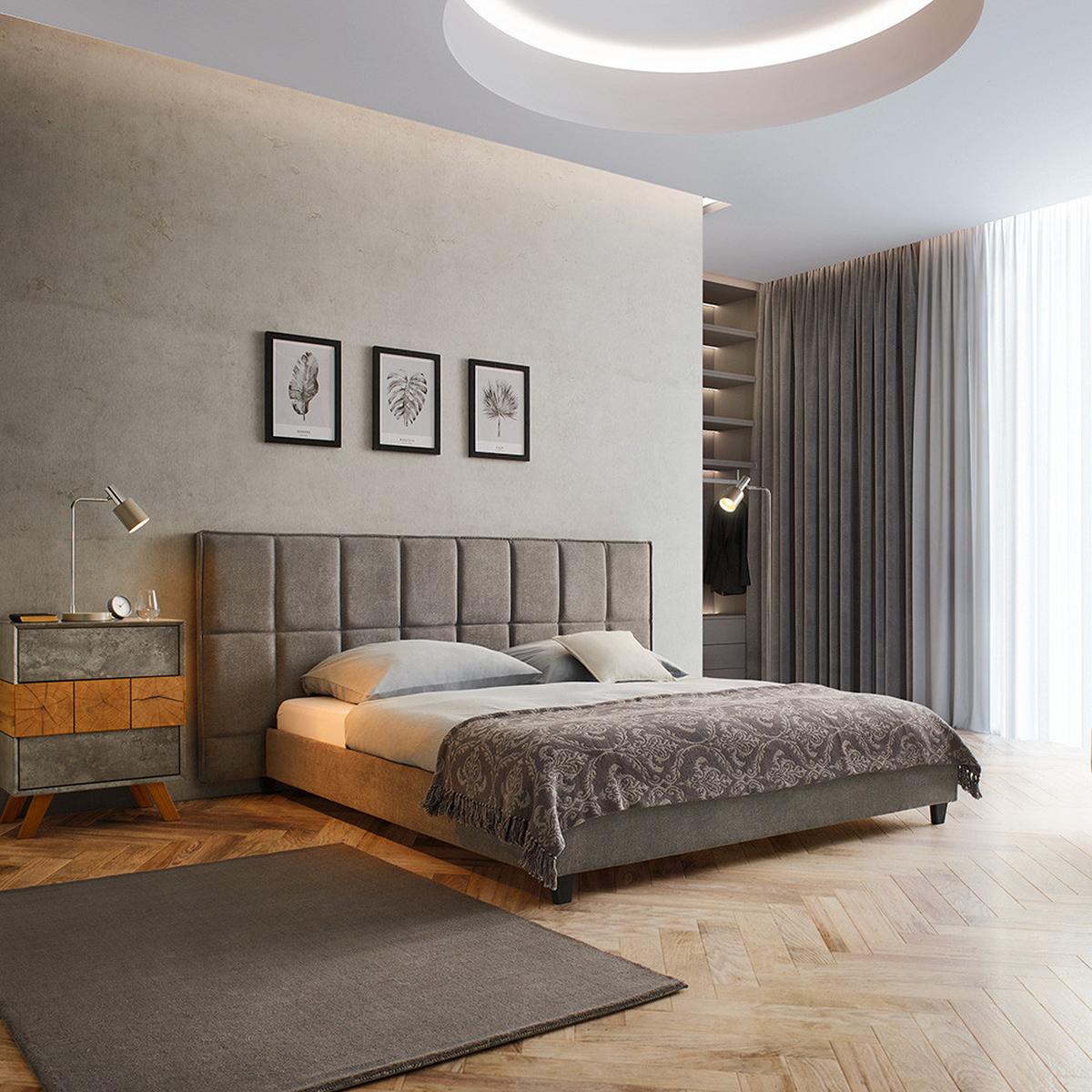 Pat tapițat Valeria cca 180X200 cm gri - gri, Modern, lemn/textil (180/200cm) - Bessagi Home