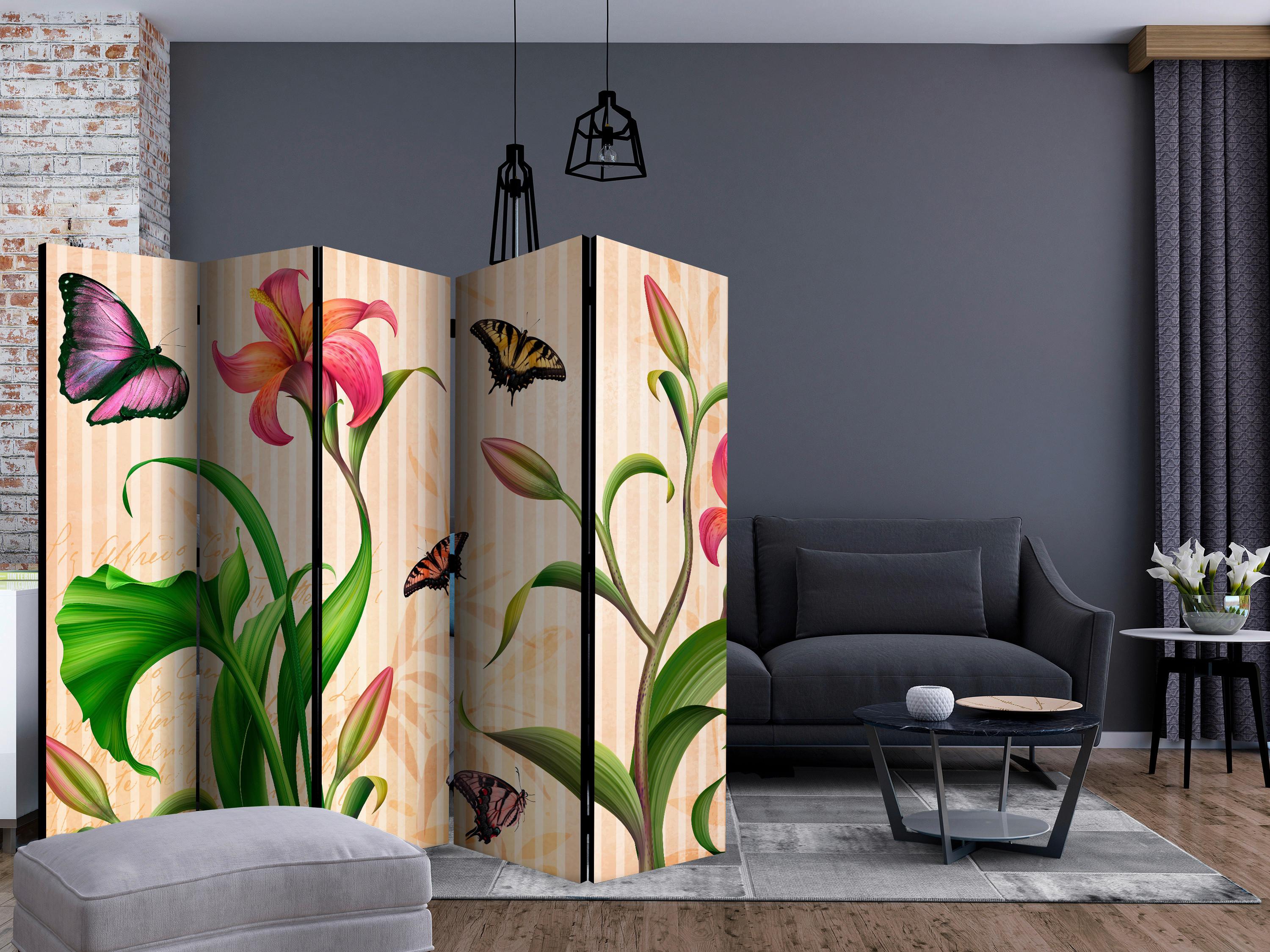 Paravan Vintage Lilly I, 5-Delni, Dvostranski - večbarvno, Basics, tekstil/les (225/172/3cm) - artgeist