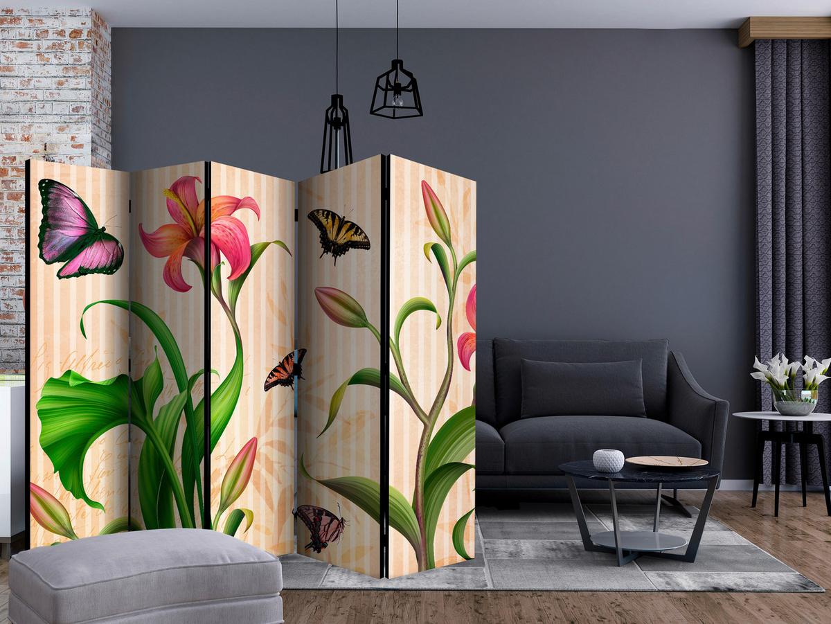 Paravan Vintage Lilly I, 5-Delni, Dvostranski - večbarvno, Basics, tekstil/les (225/172/3cm) - artgeist