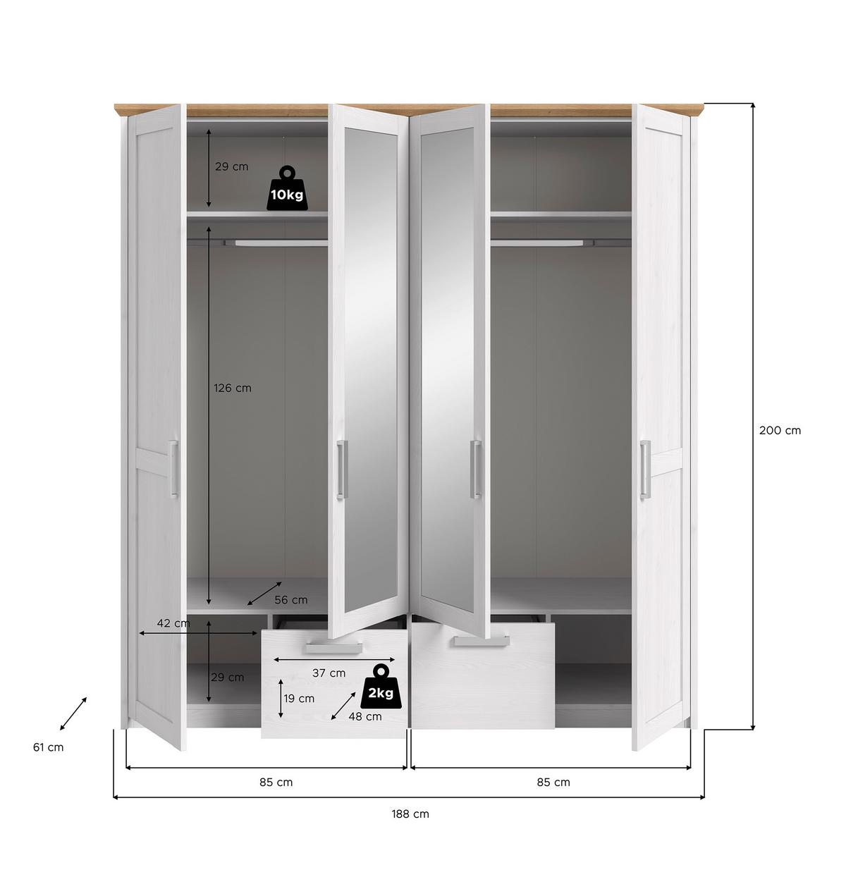 Drehtürenschrank VERONA Lärchefarben, Eiche Artisan - Silberfarben/Lärchefarben, ROMANTIK / LANDHAUS, Holzwerkstoff/Kunststoff (188/200/61cm) - Livetastic