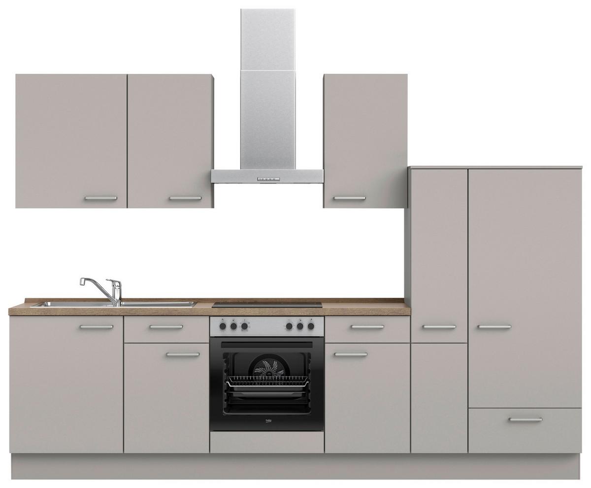 Küchenblock Touch Low m. Geräten Grau - Eiche dunkel/Edelstahlfarben, MODERN, Holzwerkstoff/Metall (300cm) - Nobilia