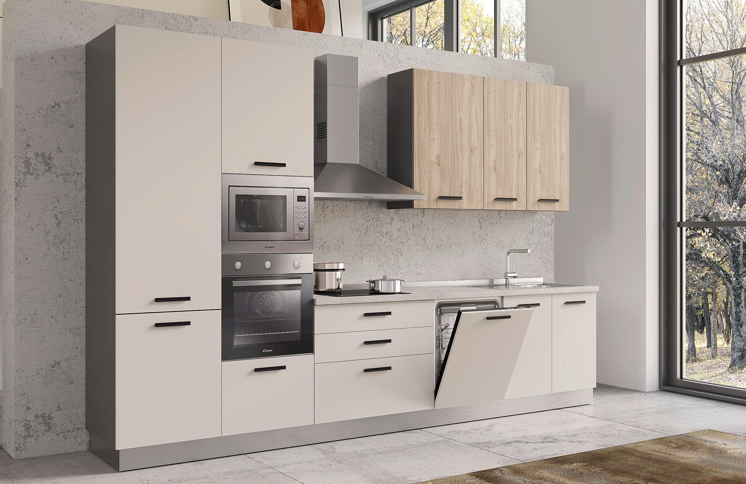 Bucatarie Standard Vania 360 Cashemir/noce Tor. - cașmir/culoare lemn stejar, Modern, metal/material pe bază de lemn (360/240/60cm) - Mömax