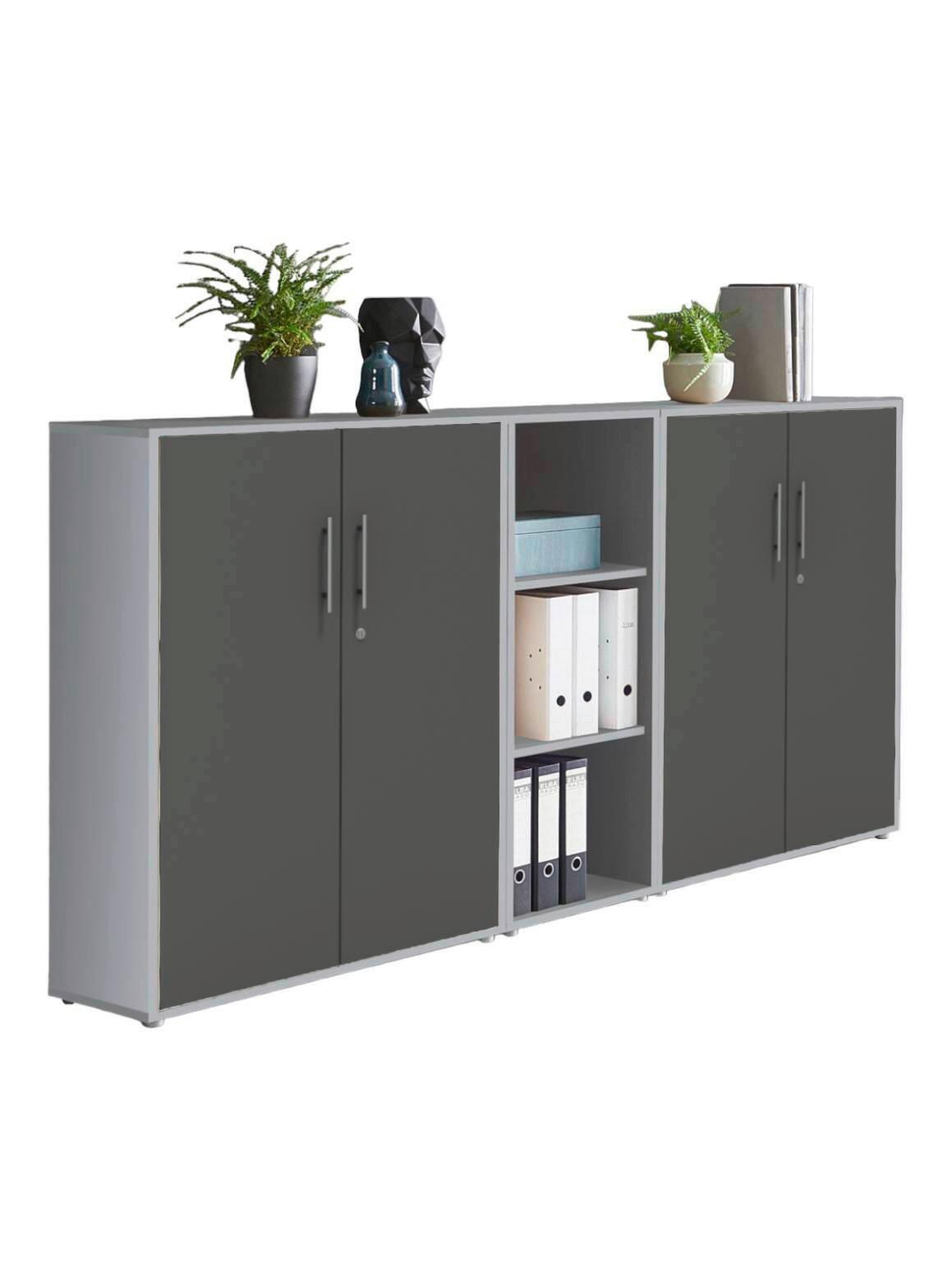 AKTENSCHRANK OFFICE EDITION - SW SET 8 - Anthrazit/Hellgrau, MODERN, Holzwerkstoff (212,9/113,6/33cm) - MID.YOU