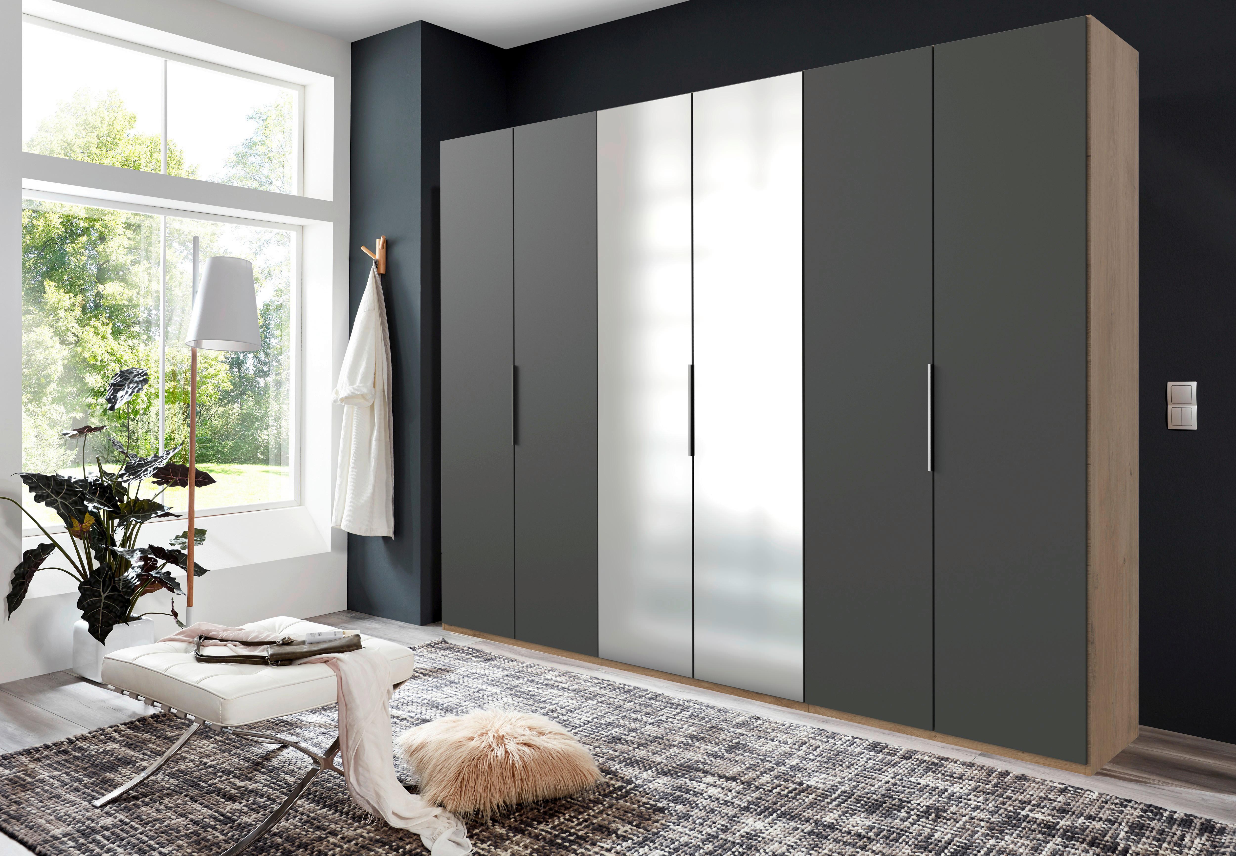 Drehtürenschrank Level 36A mit Spiegel ca.300cm Graphitfarben - Chromfarben/Eichefarben, MODERN, Holzwerkstoff (300/236/58cm) - MID.YOU