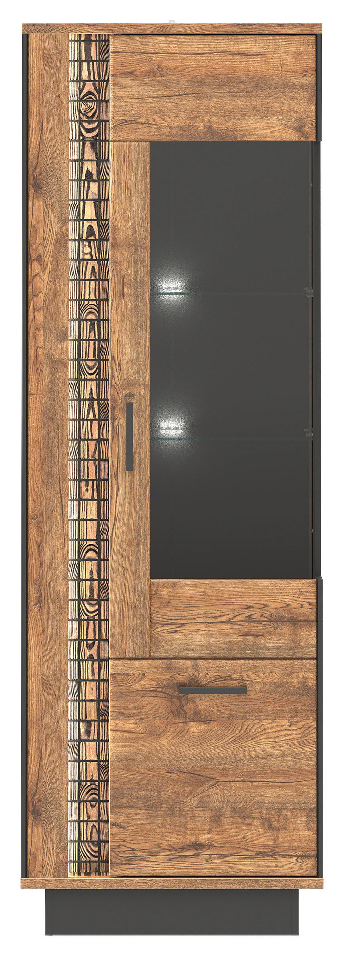 WITRYNA DORIAN 2D - kolor dębowy/czarny, Design, materiał drewnopochodny/tworzywo sztuczne (64/192/40cm) - MID.YOU