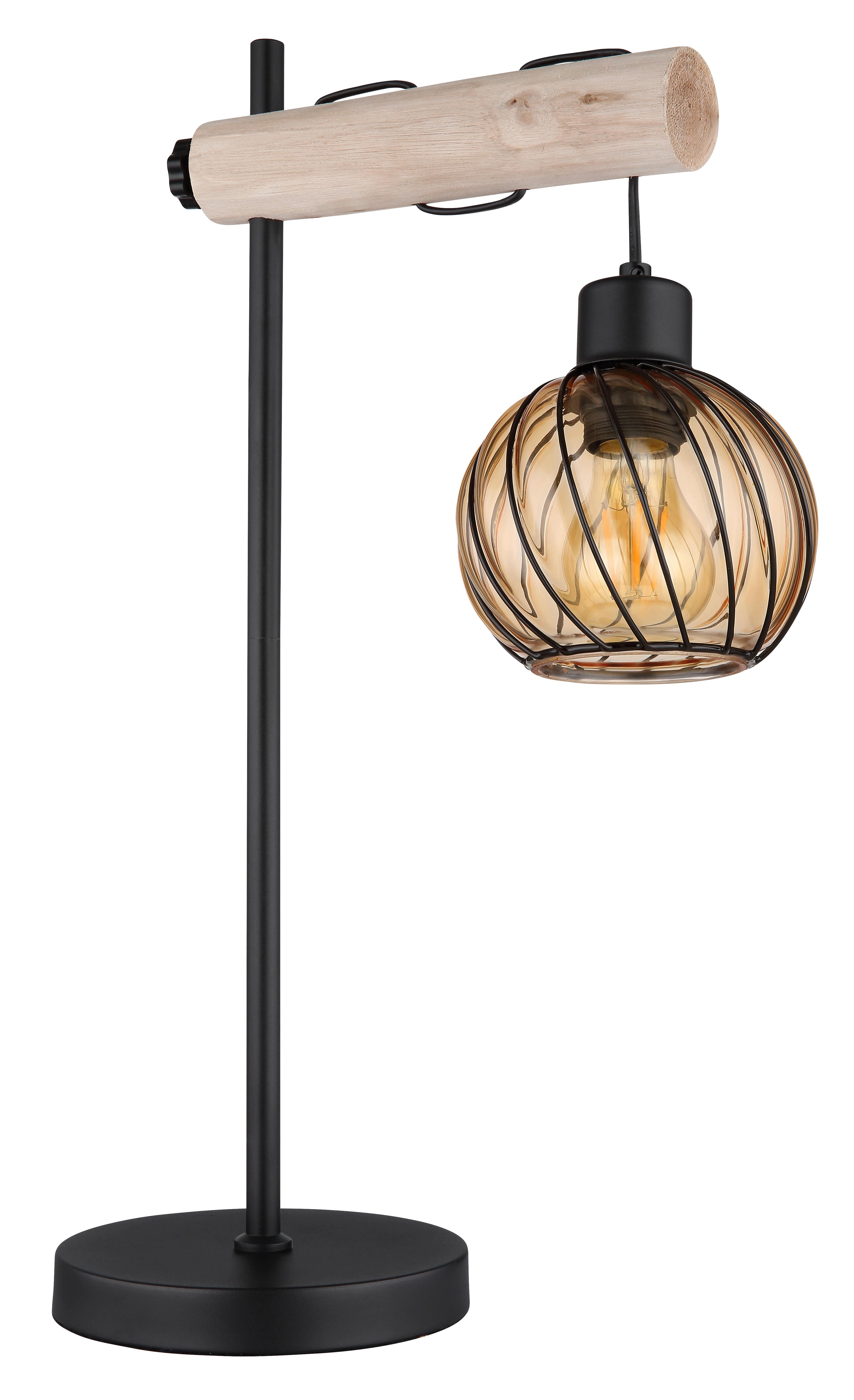 Tischleuchte Paulo in Natur/Schwarz max. 15 Watt - Schwarz/Naturfarben, Natur, Glas/Holz (33/18/55cm) - Globo