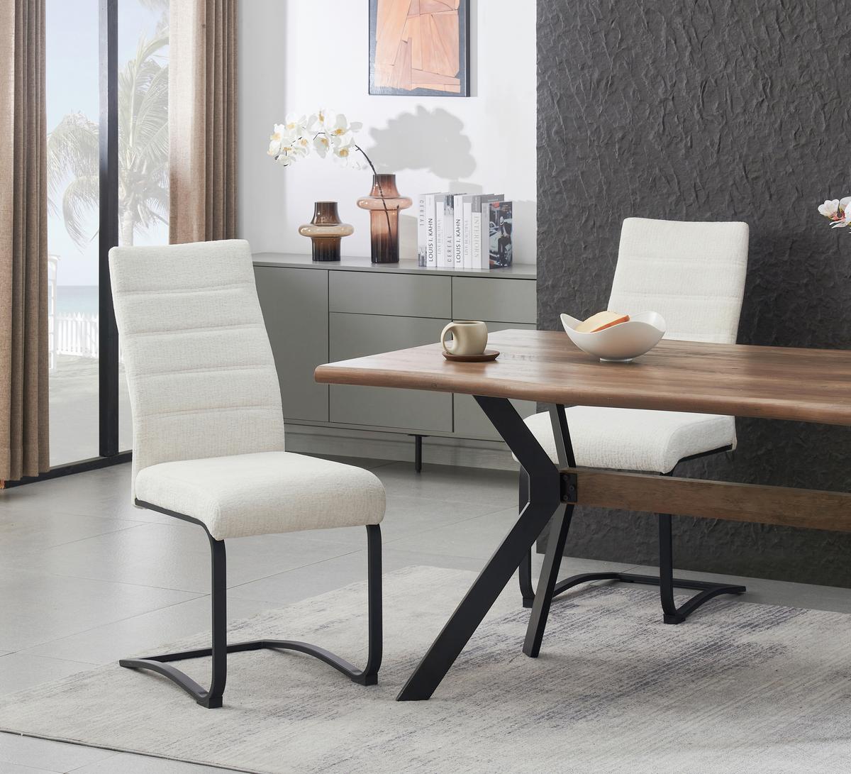 Set Nihajnih Stolov Leni, Krem Barva, 2 Kos - črna/krem barve, Moderno, kovina/tekstil (43/98/59cm) - MID.YOU