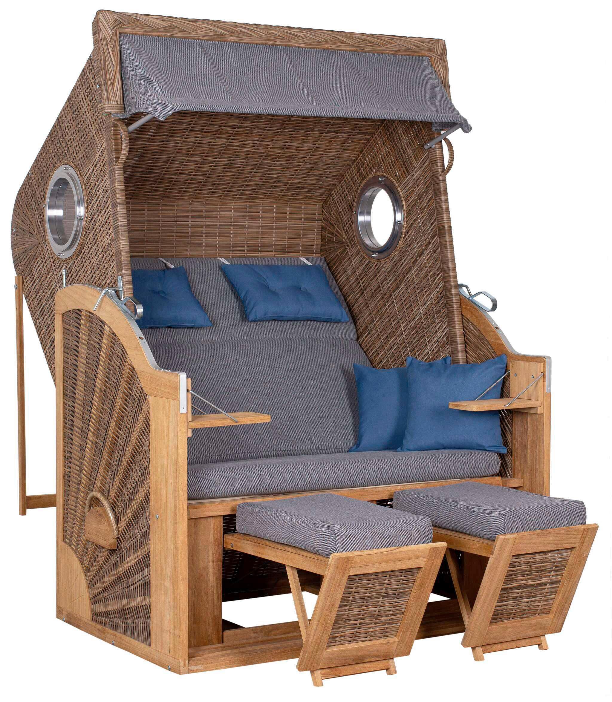 Strandkorb XL Sun Braun/Grau - Braun, KONVENTIONELL, Holz (130/160/80cm)