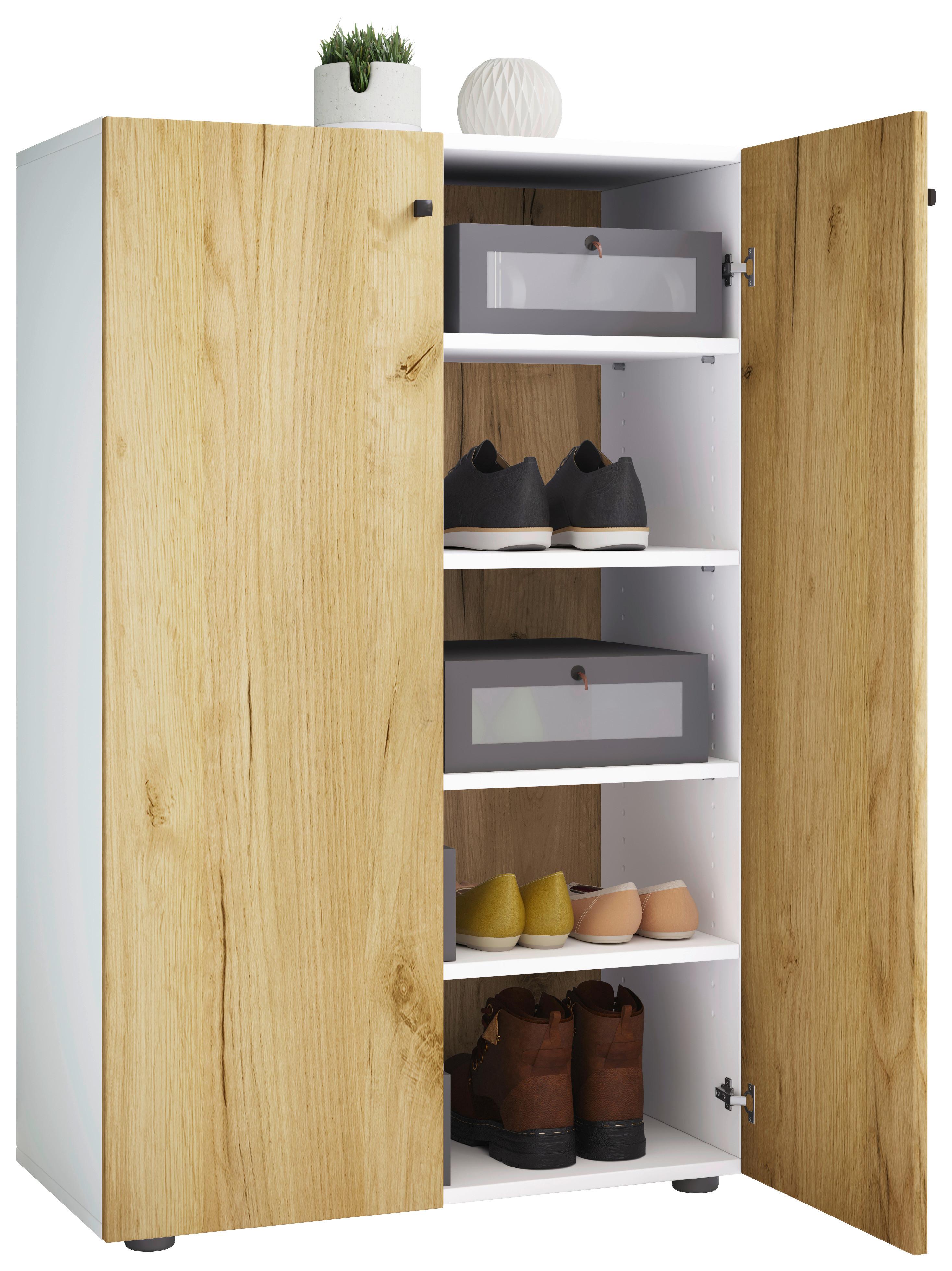 Schuhschrank LONA Weiß/ Honigeiche ca. 70x110x39cm - Honigeiche/Silberfarben, Design, Holzwerkstoff/Kunststoff (70/110/39cm) - MID.YOU