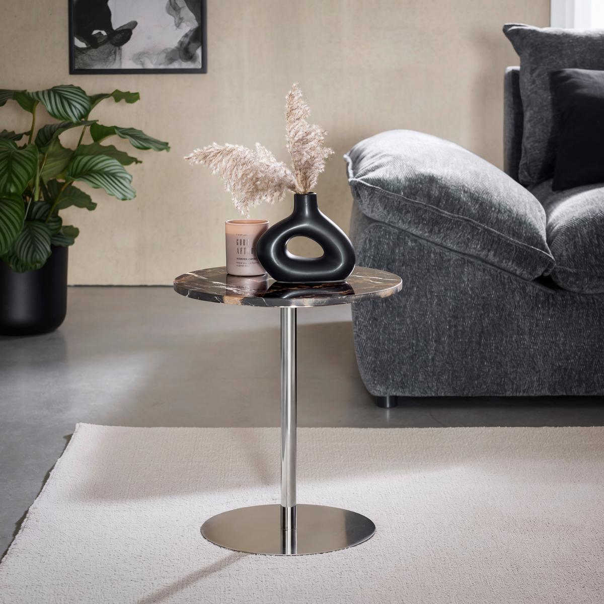 Beistelltisch Elian -Trend- - Chromfarben/Schwarzbraun, Modern, Stein/Metall (40/40/45cm) - Mömax