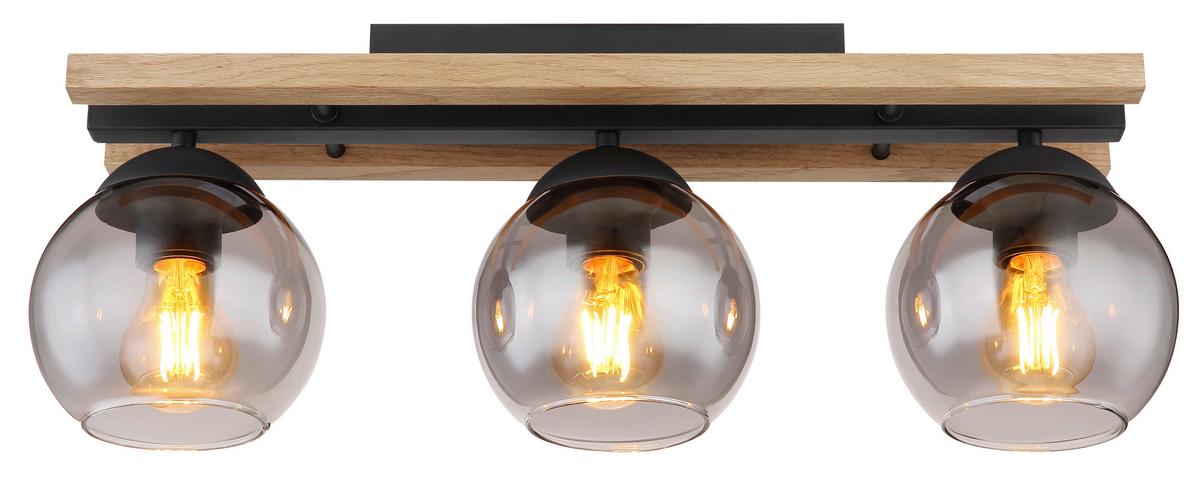 Deckenleuchte Conni Schwarz/Dunkelbraun max.25Watt - Dunkelbraun/Schwarz, Natur, Glas/Holz (60/15/20,5cm) - Globo