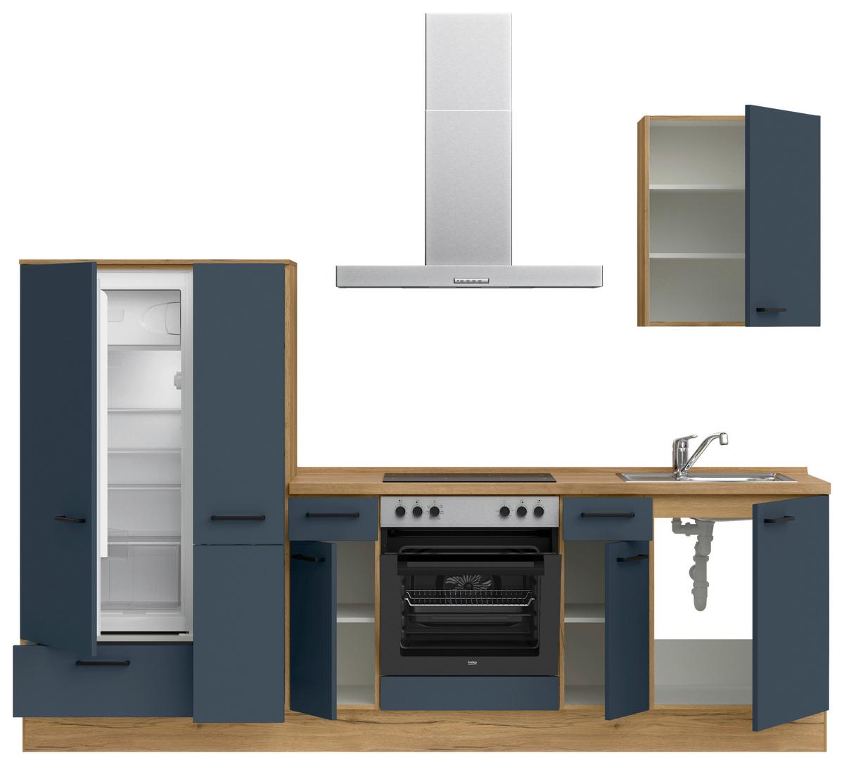 Küchenblock Easytouch Low m. Geräten Dunkelblau - Eichefarben/Schwarz, MODERN, Holzwerkstoff/Metall (270cm) - Nobilia