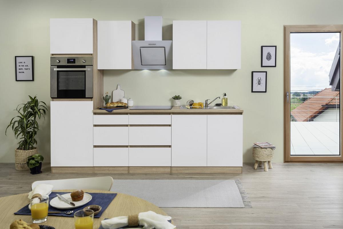 Küchenblock Premium Weiß matt/Eiche B: ca. 270 cm - Eichefarben/Weiß, MODERN, Holzwerkstoff (270cm) - Respekta