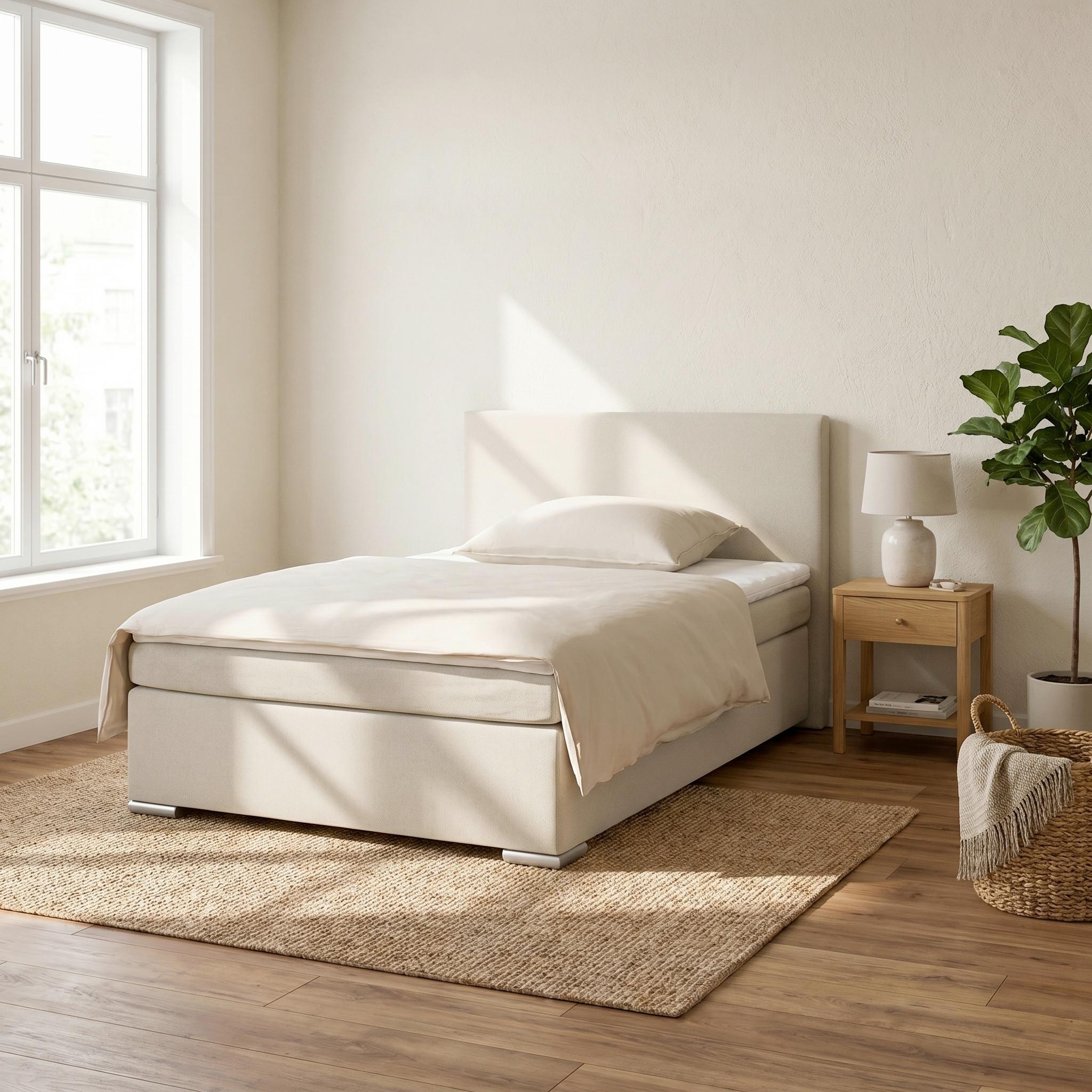 Boxspringbett Mira 2 Perlmutt Ca. 120x200cm - Chromfarben/Perlmutt, Modern, Holz/Kunststoff (120/200cm) - Based