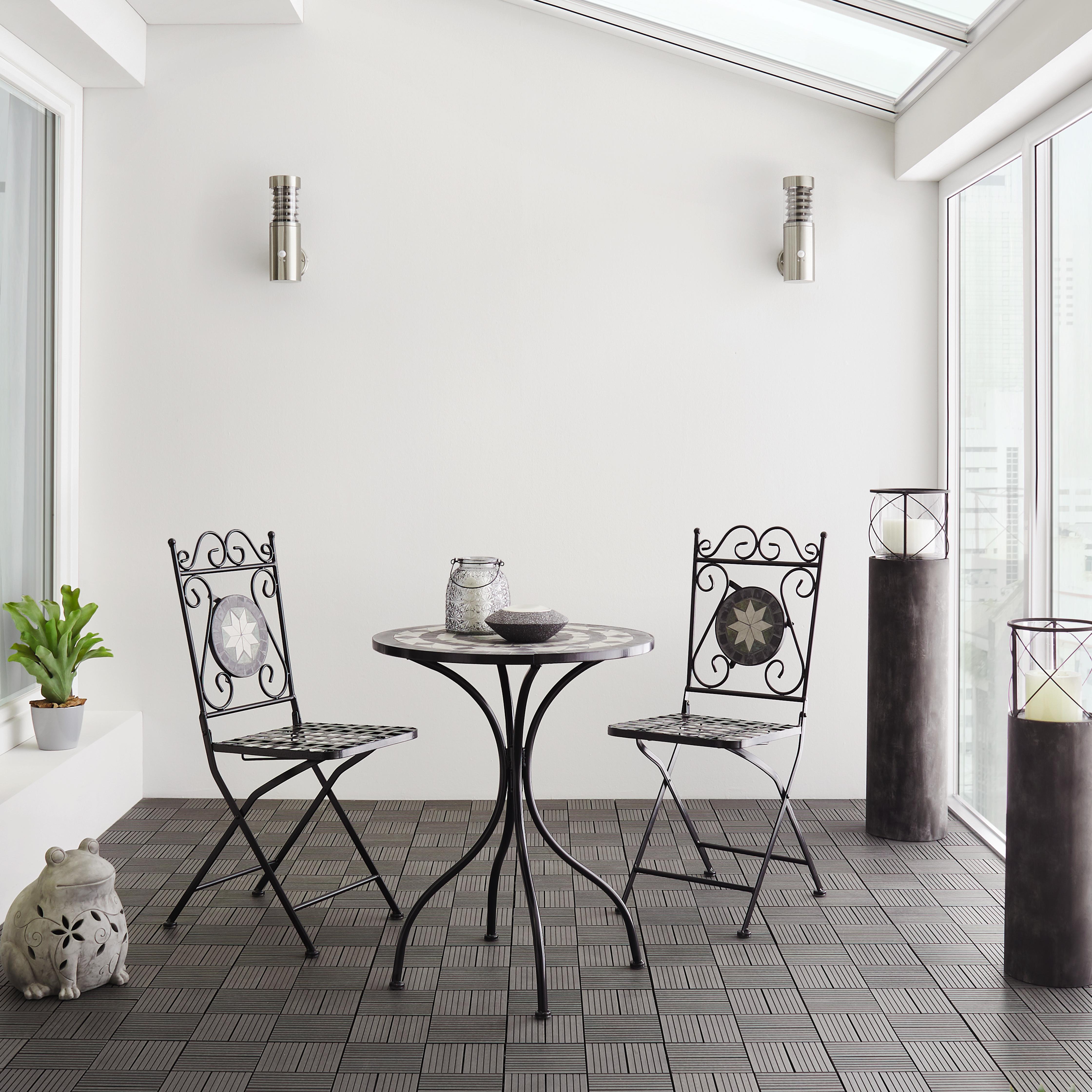 BALKONSET Lydia in Grau/Weiß/Schwarz - Dunkelgrau/Hellgrau, MODERN, Glas/Metall - Bessagi Garden