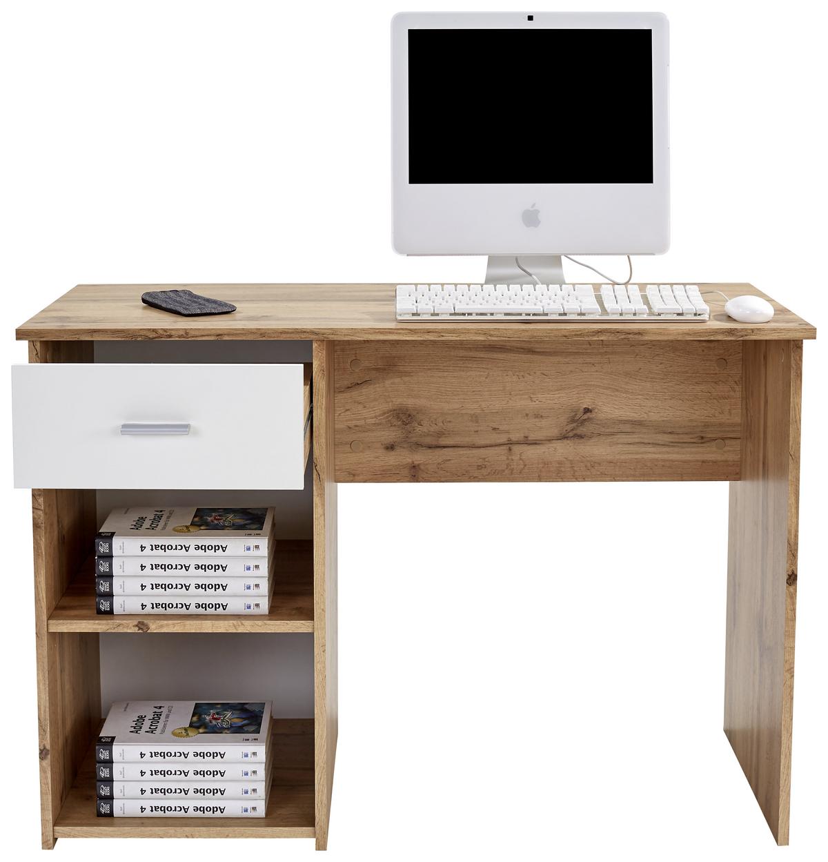 Masă de birou Kubek - alb/culoare lemn stejar, Modern, material pe bază de lemn (110/75/50cm) - Best Price