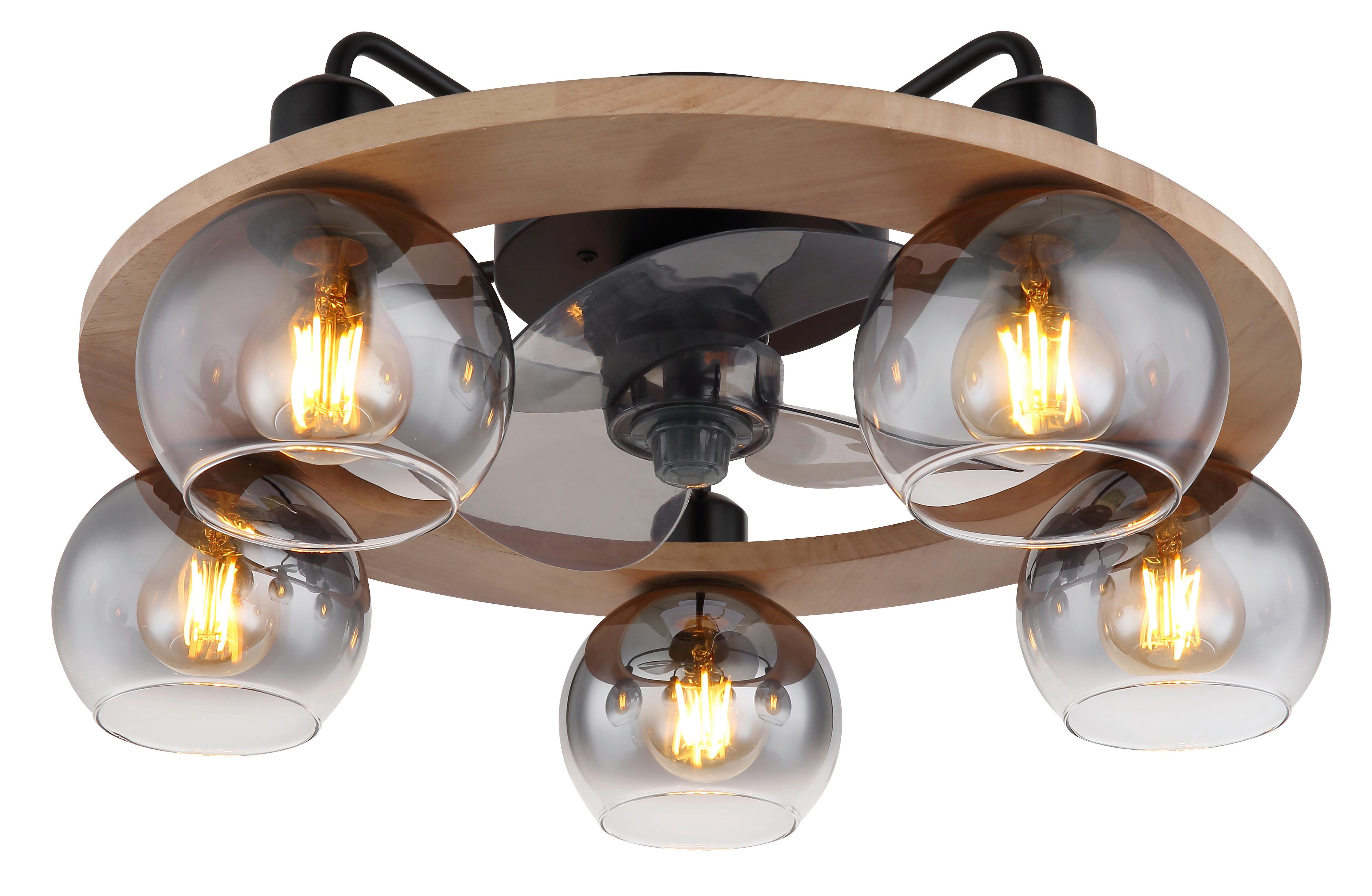 VENTILATEUR DE PLAFOND 03639 - Schwarz/Naturfarben, Design, Glas/Holz (55/21,5cm) - Globo