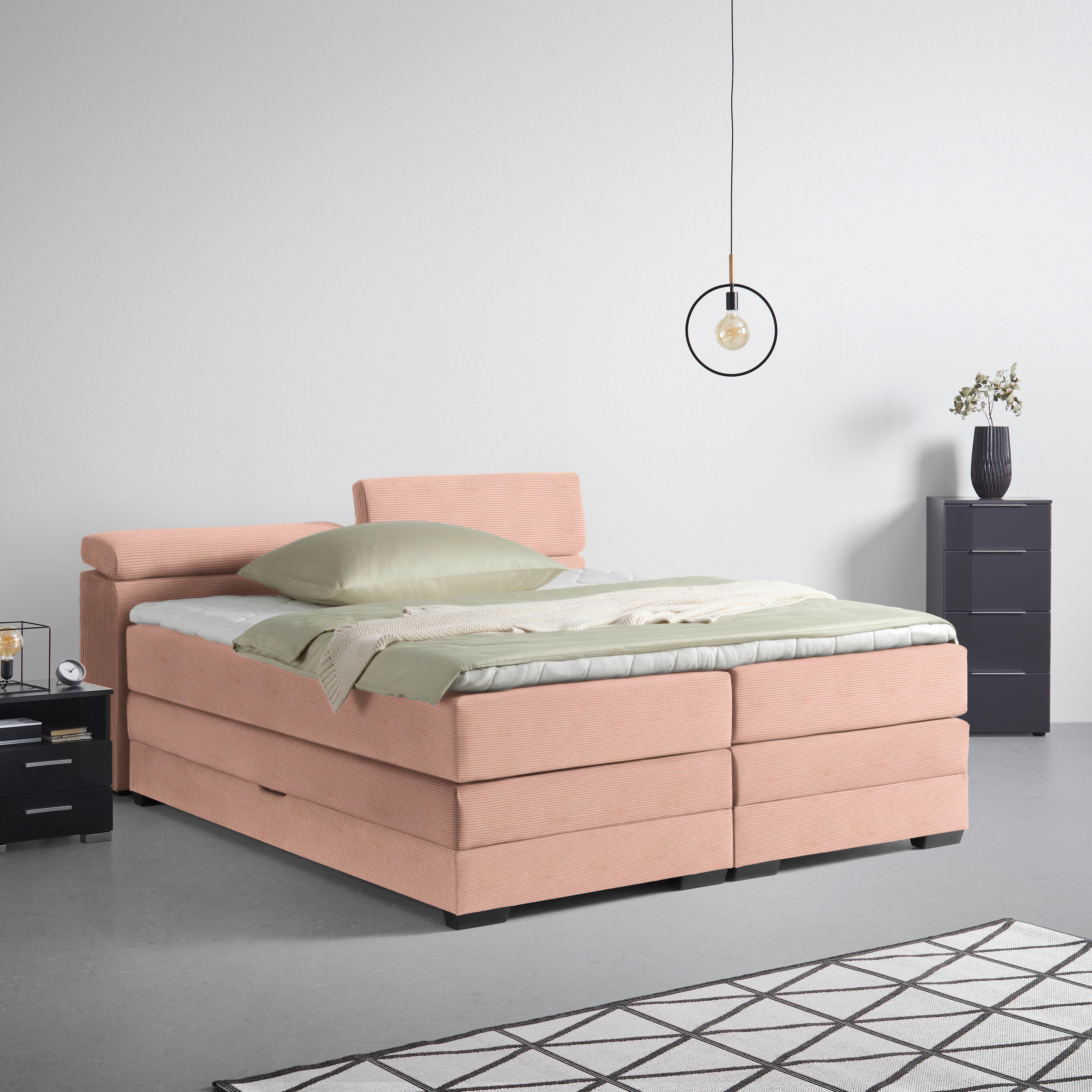 Boxspringbett Sevilla Koralle ca. 180x200cm - Koralle/Schwarz, KONVENTIONELL, Holz/Kunststoff (180/200cm) - Premium Living