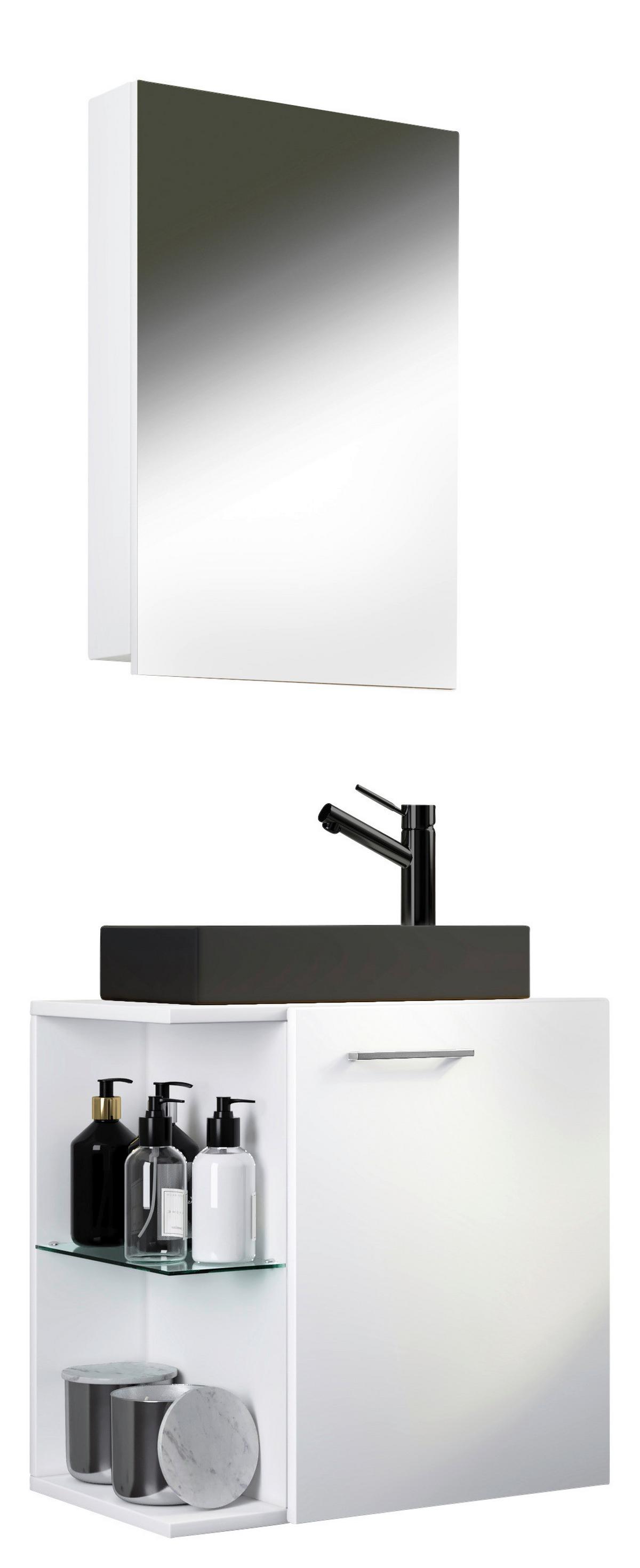 Kopalnica Za Goste Hausa, Bela, 3-Delno - srebrne barve/črna, Moderno, kovina/steklo (52cm) - MID.YOU