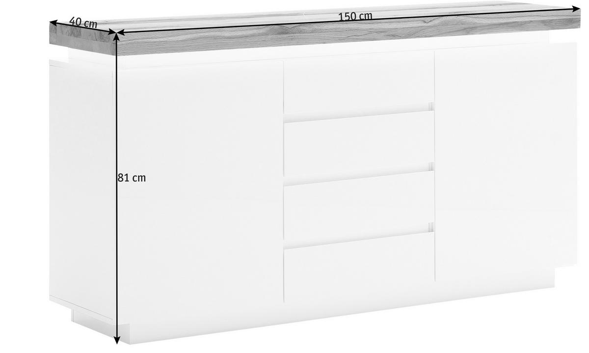 KOMODA SZEROKA ROMINA - kolor dębowy/biały, Design, materiał drewnopochodny/drewno (150/81/40cm)