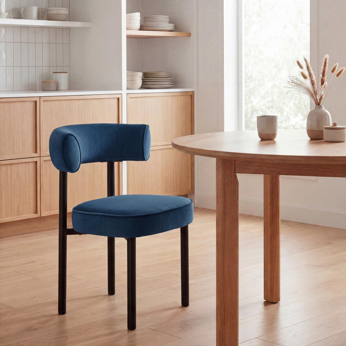 Stuhl Helga Blau/Schwarz Echtholz - Blau/Schwarz, MODERN, Holz/Textil (49/79/59cm) - Mömax
