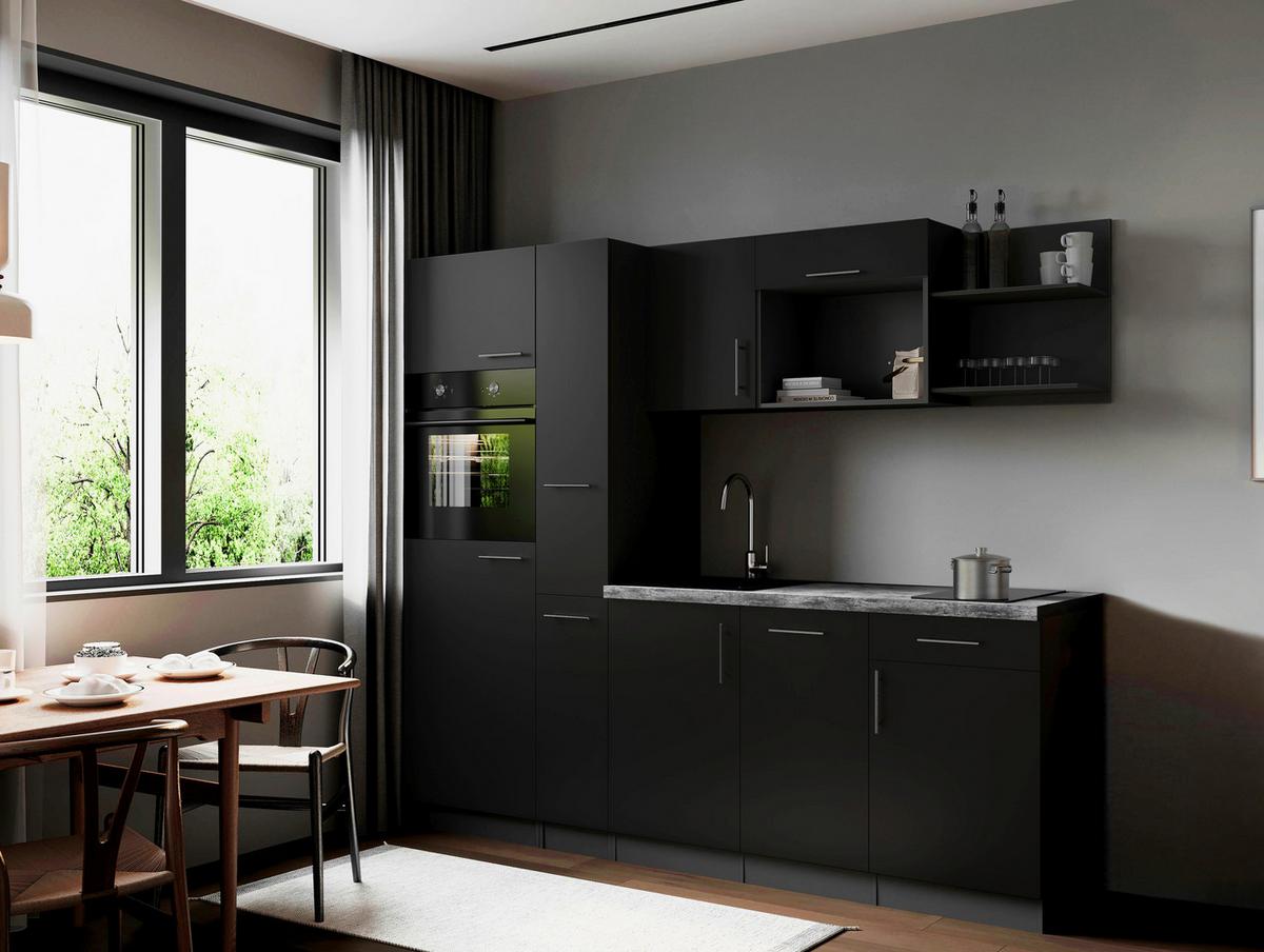 Küchenblock Oliver m. Geräten Schwarz - Schwarz/Grau, Trend, Holzwerkstoff/Metall (235cm) - Respekta