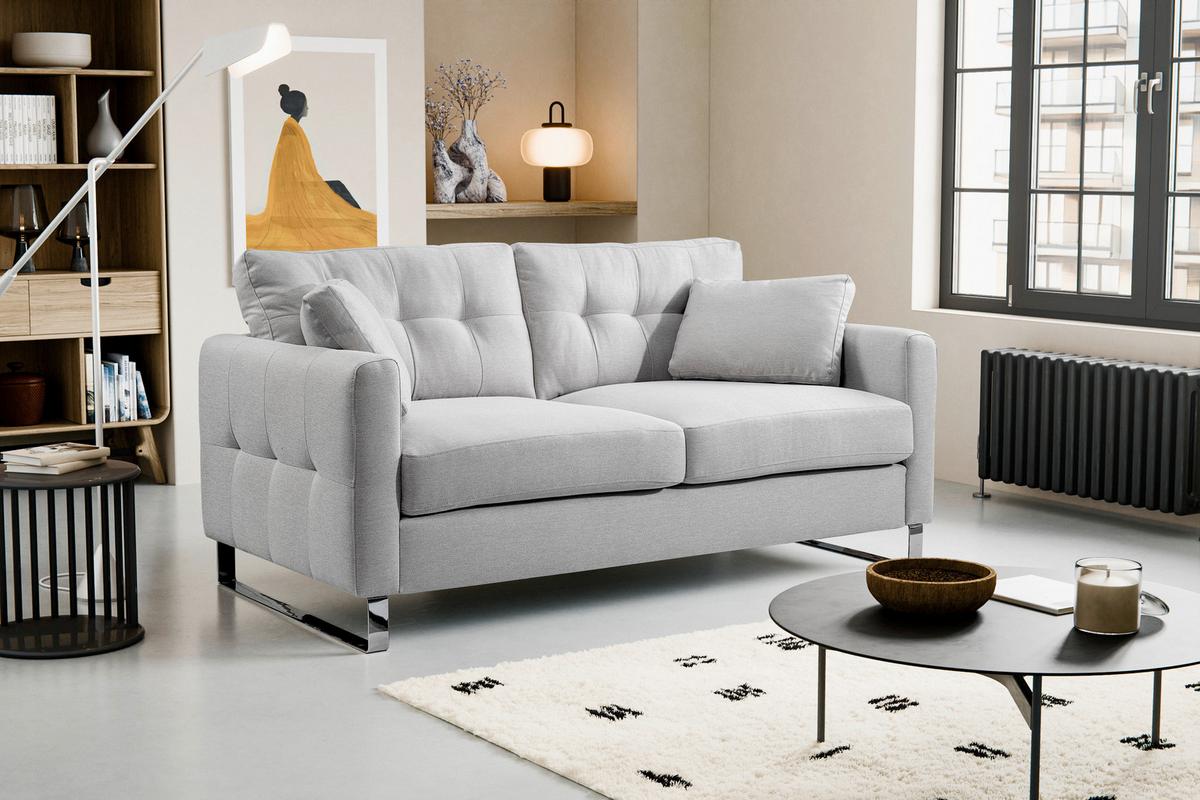 2-Sitzer-Sofa Hera Hellgrau - Chromfarben/Hellgrau, Basics, Holz/Textil (172/92/94cm) - MID.YOU
